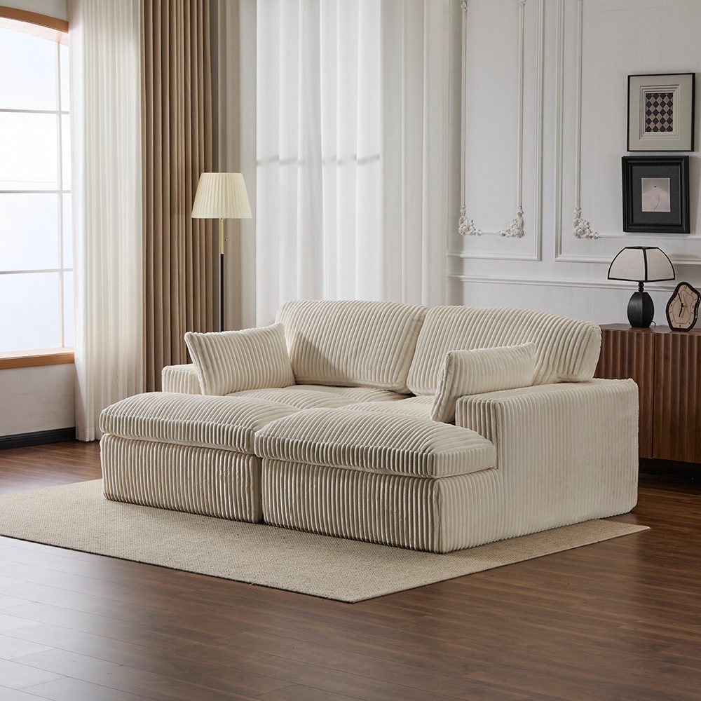 WHEELYOU Sofa Cordsofa 2-Sitzer mit Bettfunktion, modernes Schlafsofa für Wohnzimmer, Weicher Cordbezug, flexible Kombination & ideal für kleine Räume