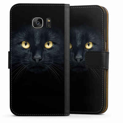 DeinDesign Handyhülle »Katze Auge schwarz Tom Cat«, Samsung Galaxy S7 Hülle Handy Flip Case Wallet Cover Handytasche Leder