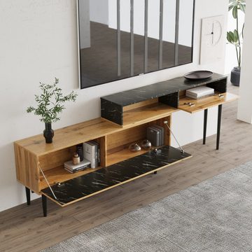 XDeer Moderner TV-Ständer mit Marmor- und Holzmaserungsdesign TV-Ständer, (PVC-Kanten, dunkle Holzfarbe, langlebig)