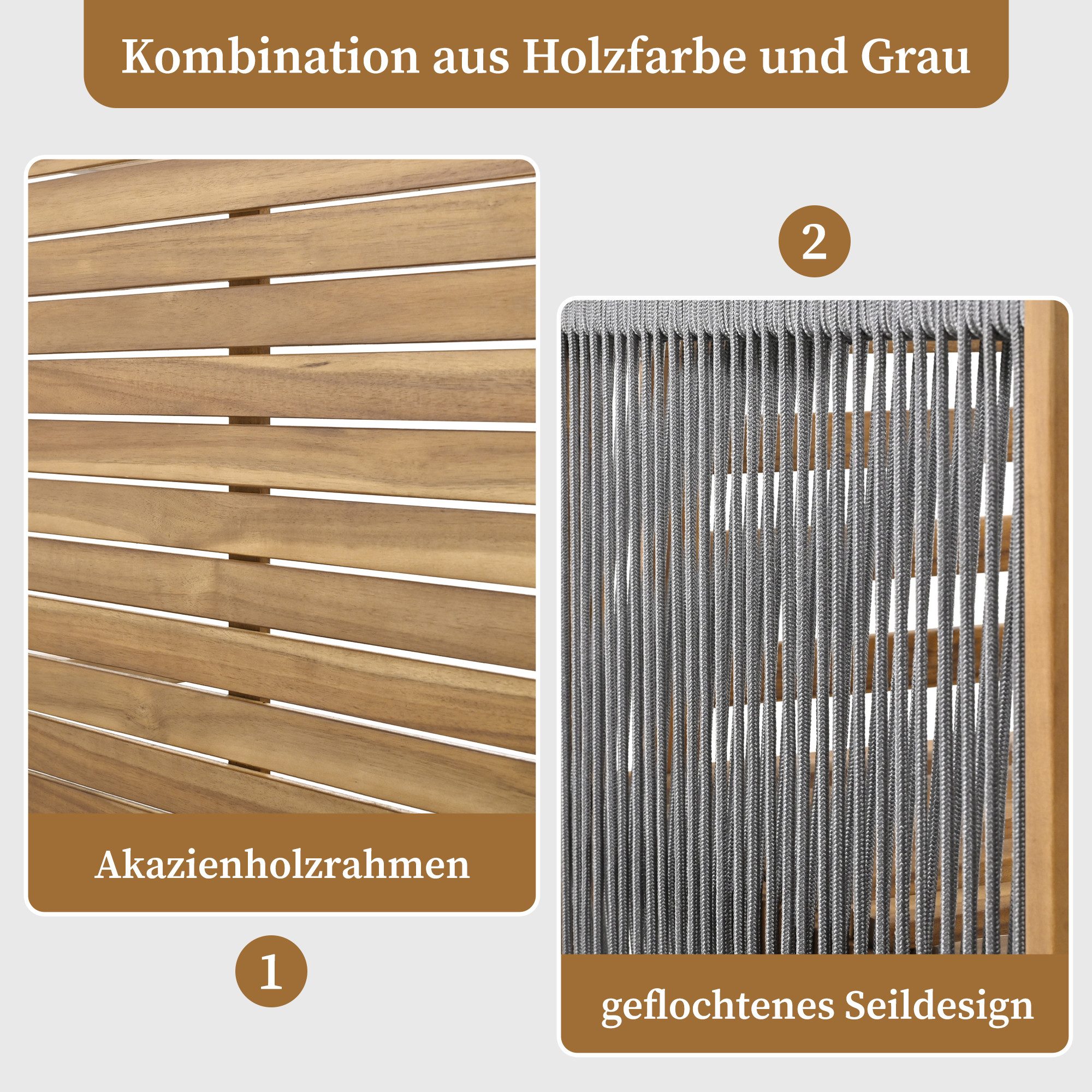Flieks Gartenlounge-Set, 8-Sitzer Esstisch-Set Essgruppe Gartenmöbel aus Akazienholz und Seil
