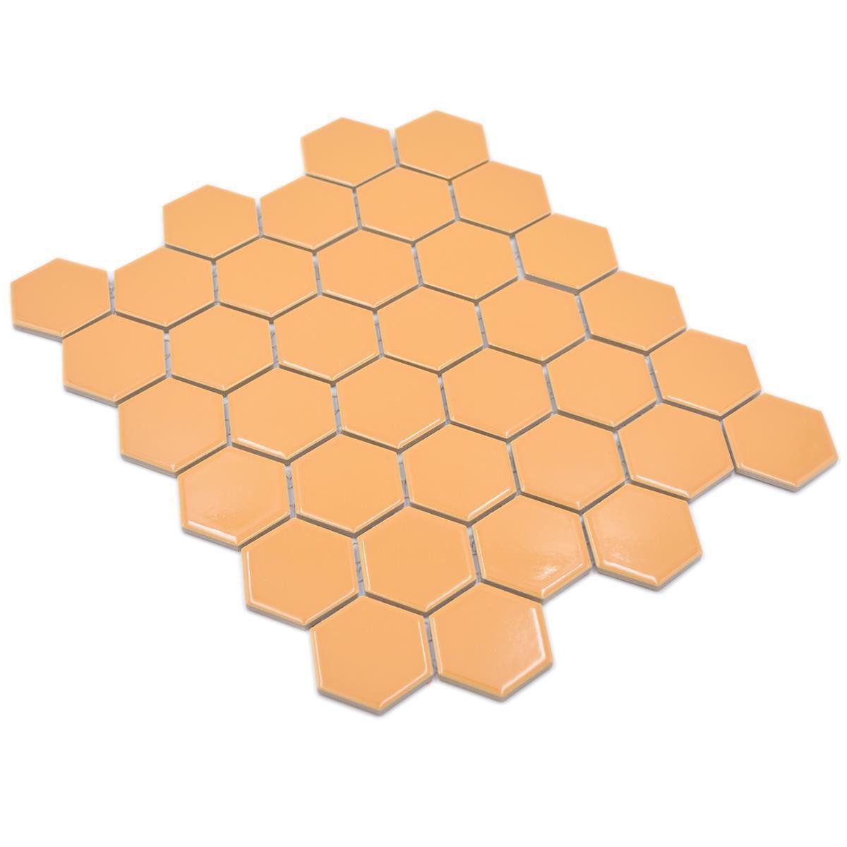 Mosafil Mosaikfliesen Keramikmosaik Fliesen Salomon Hexagon H51, Keramik 28.100x32.500, orange-ocker, Verlegefertig auf ein Netz geklebt - Frostsicher - Wasserfest
