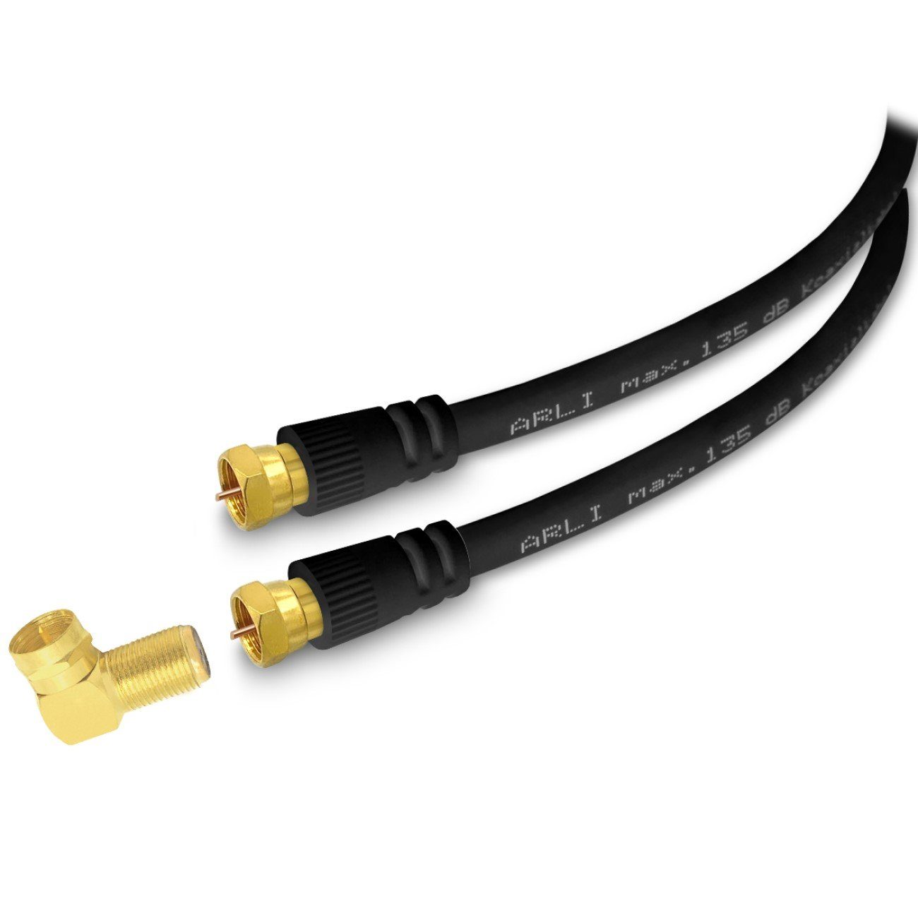 ARLI schwarz TV-Kabel, F-Stecker, F Winkeladapter (100 cm), 1m Anschlusskabel Sat-Winkel HD Satkabel vergoldet 135 dB Sat Kabel