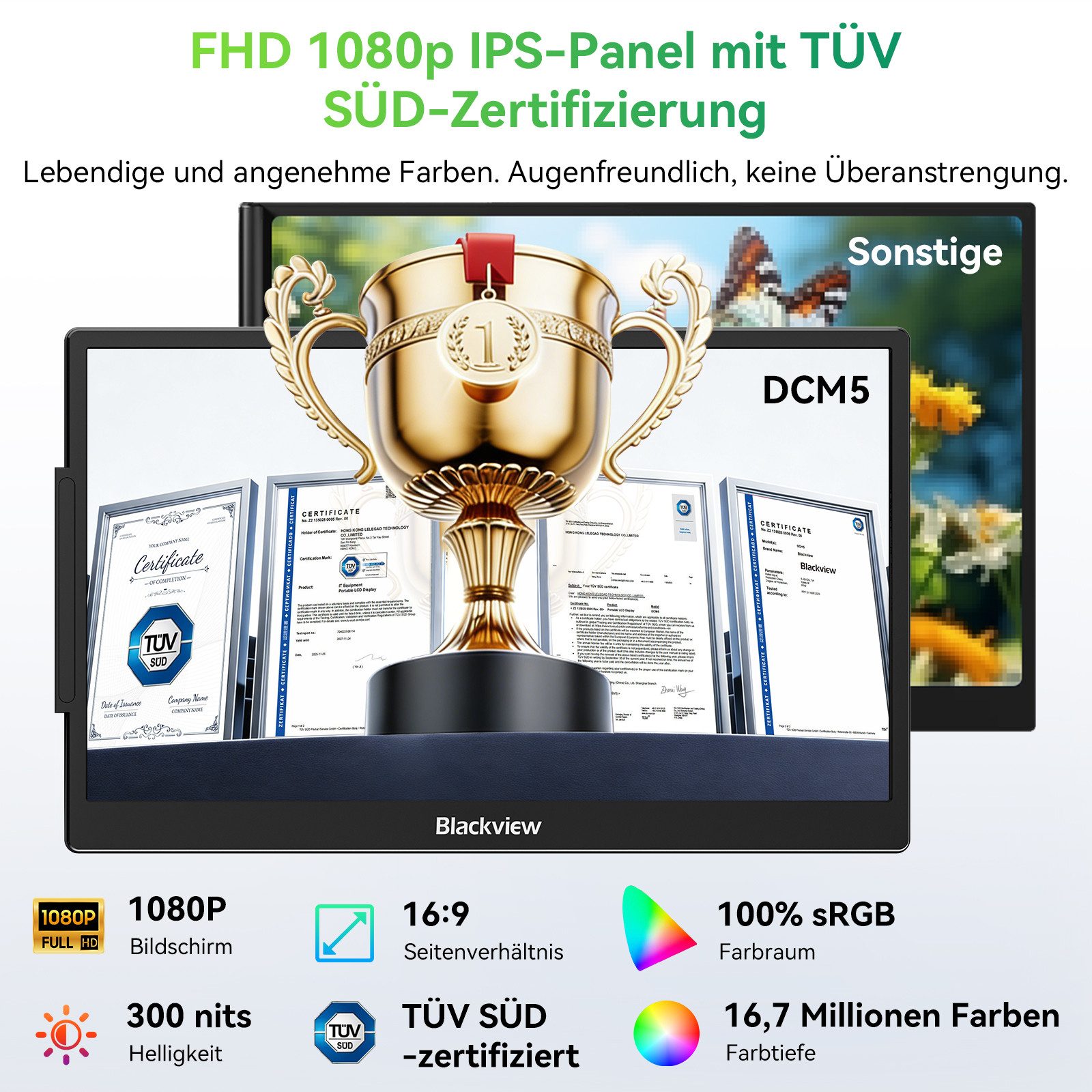 blackview FHD Gaming Monitor, Laptop-Bildschirm-Extender, Dual-Screen, IPS LCD Portabler Monitor (1920x1200 px, Full HD, IPS, 1kg, 16:10, 14-17,3 Zoll & Windows/Mac/Android/Chrome-Kompatibilität)