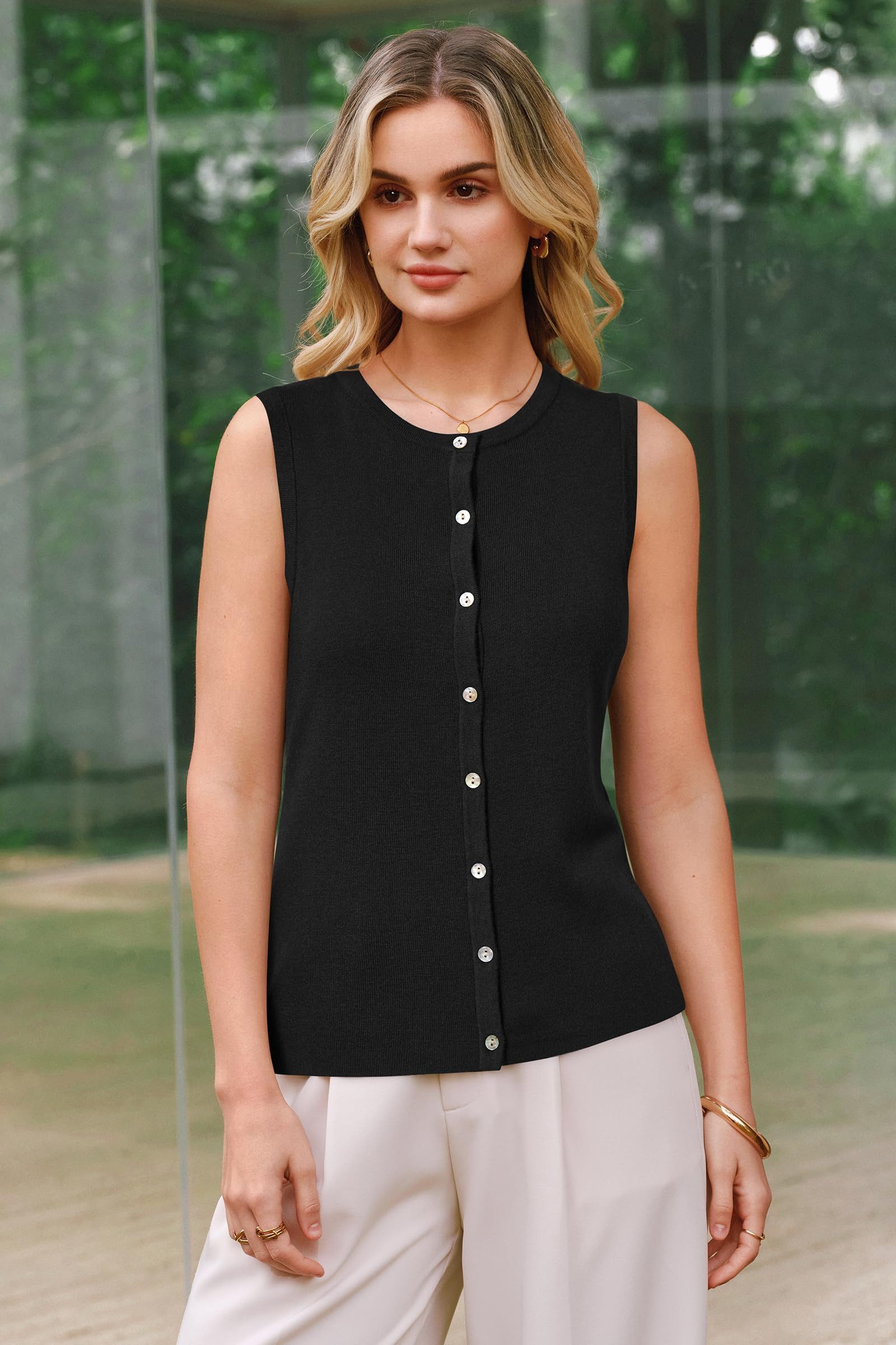 Arach&Cloz Strickweste Ärmelloses Tanktop aus Wollmischung Basic Weste mit Knöpfen – Atmungsaktiv & Weich für Frühling & Sommer