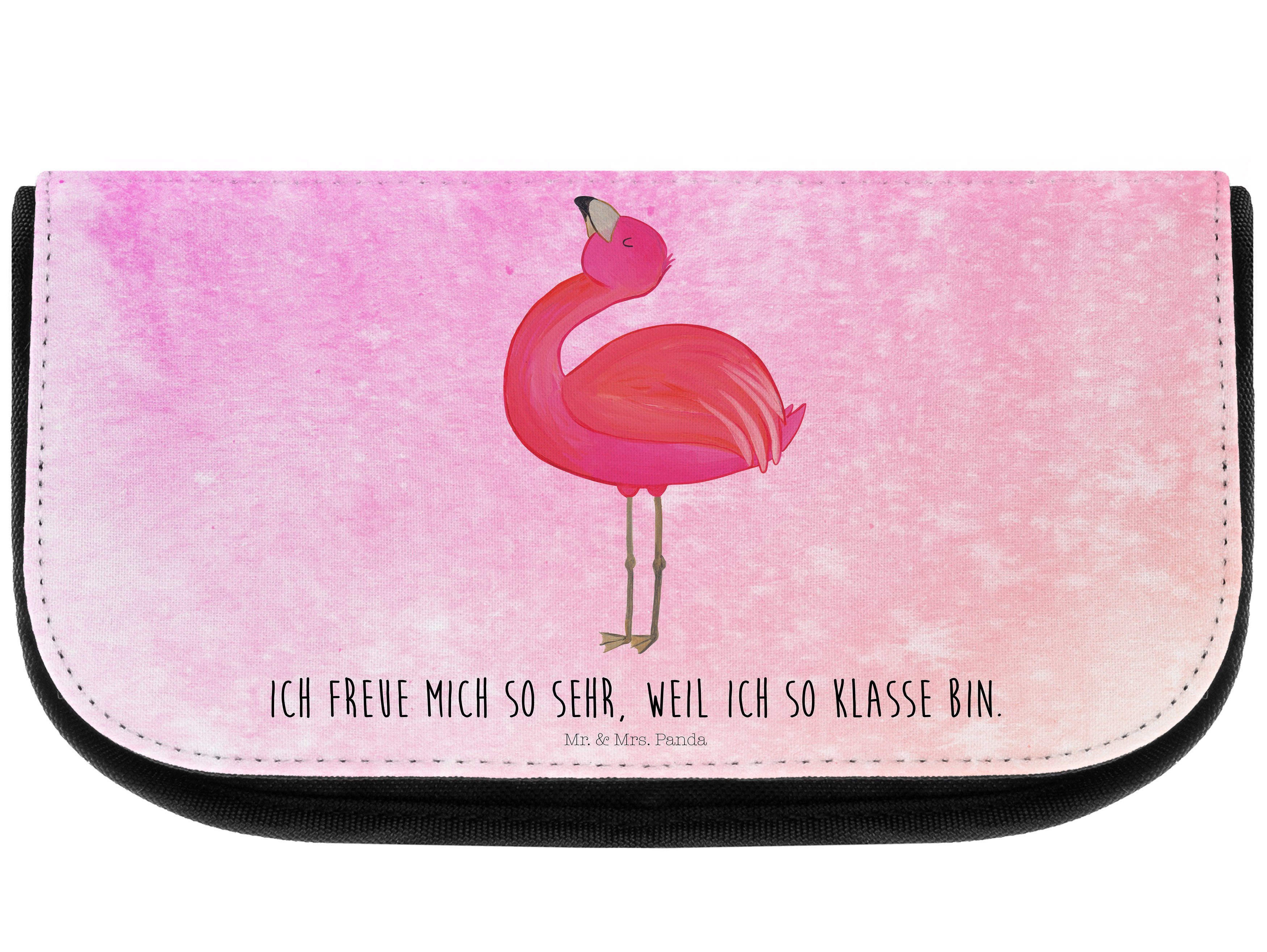Mr. & Mrs. Panda Kosmetiktasche Flamingo stolz - Aquarell Pink - Geschenk, Make-Up Tasche, Kulturbeut (1-tlg)