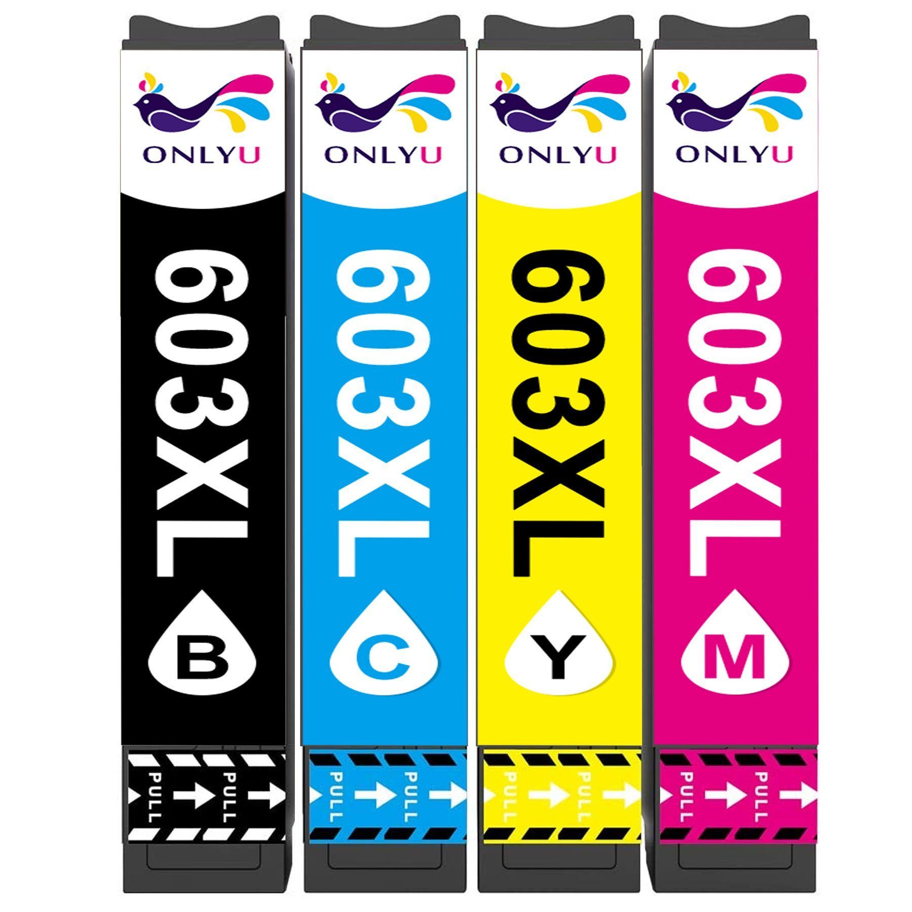ONLYU 4/5er Kompatibel für Epson 603XL 603 XL Tintenpatrone (Expression Home XP-3100 XP-3105 XP-2100 XP-2105 XP-4100 XP-4105, 4-tlg., Workforce WF-2810 WF-2830 WF-2835 WF-2850)