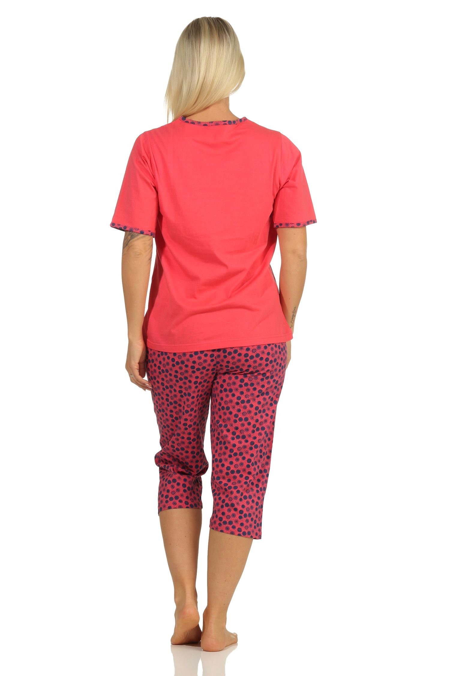 by Schlafanzug Pyjama kurzarm und Normann Damen Capri Capri RELAX pink Optik in floraler Hose