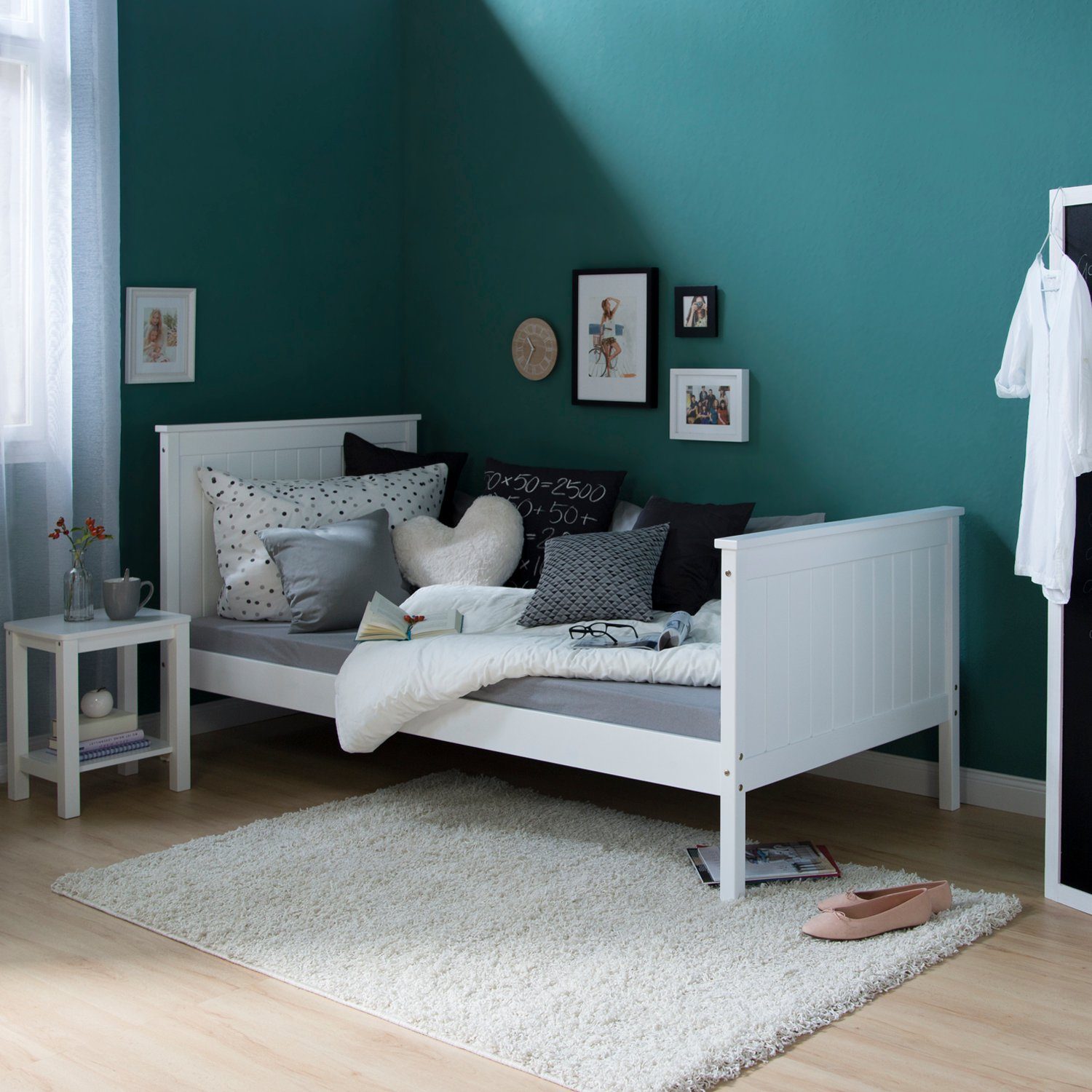 Homestyle4u Jugendbett Holzbett 90 x 200 cm Einzelbett Bettgestell Weiß 141 günstig online kaufen
