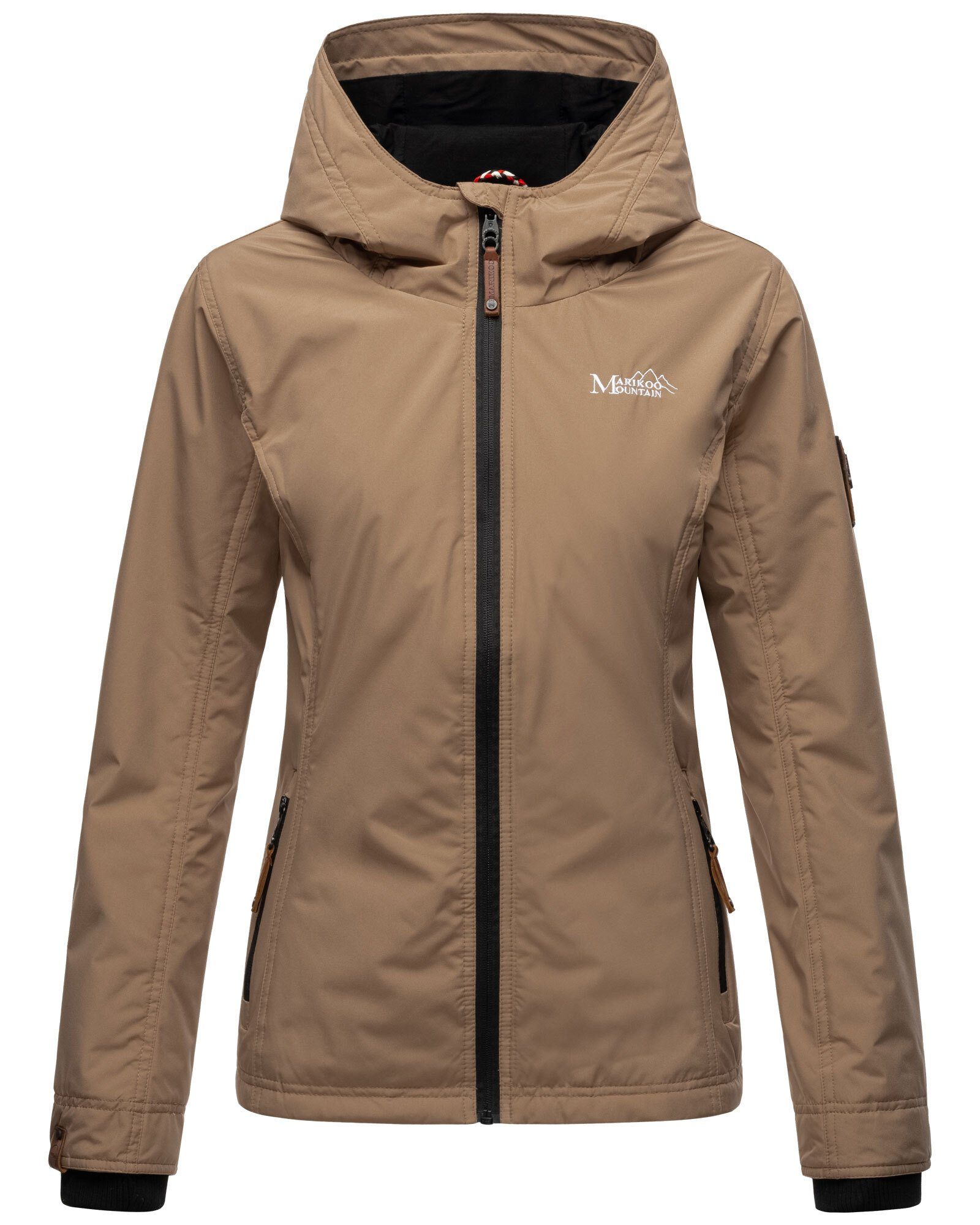 Marikoo Outdoorjacke Brombeere sportliche Übergangsjacke mit Taupe Kapuze