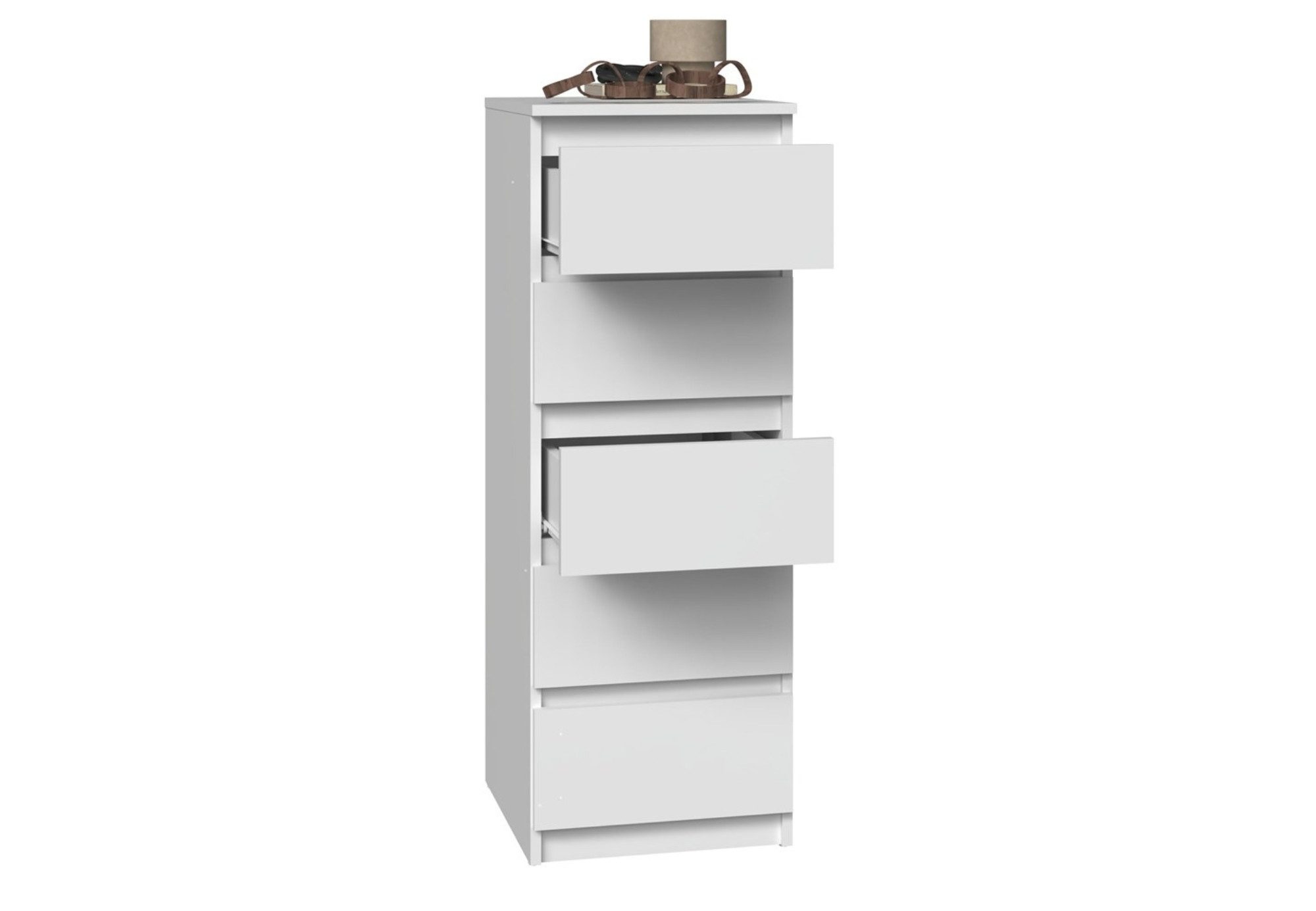 Home Collective Kommode weiß mit fünf Schubladen, Schlafzimmer Flur Nachttisch, Schrank, Sideboard, Highboard, Breite 40 cm Höhe 111cm