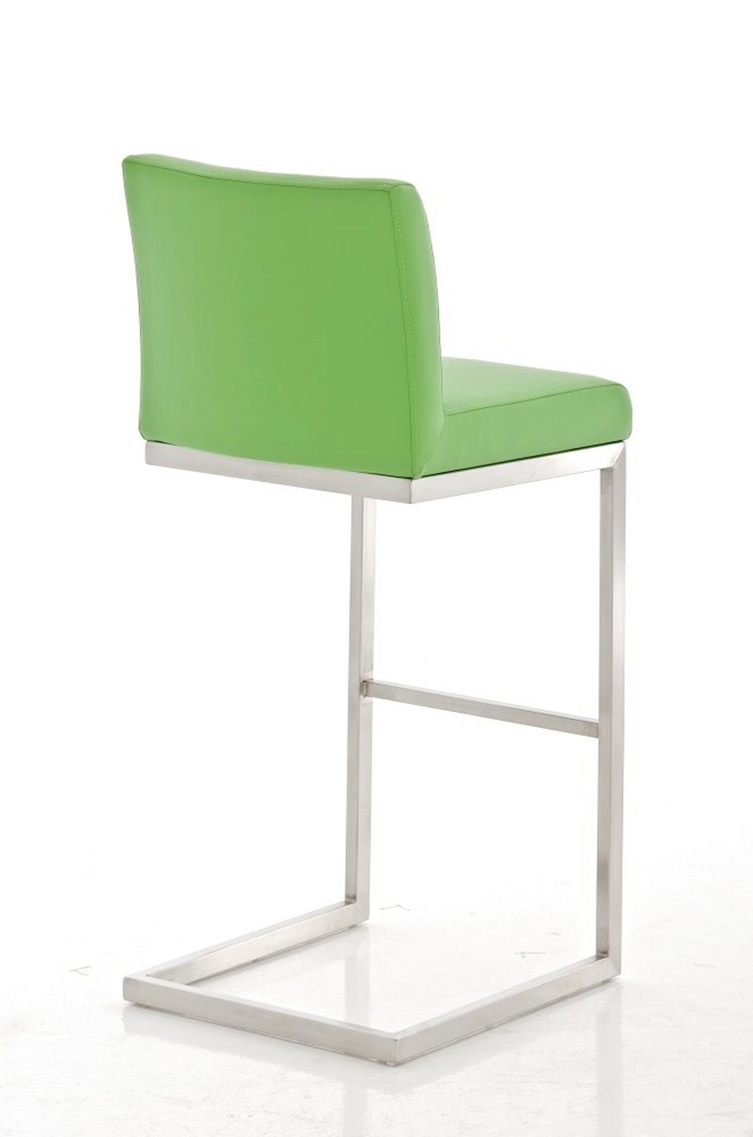 Paros TPFLiving & Theke Metall Sitzfläche: - - Rückenlehne Edelstahl für (mit und Gestell: Küche), Hocker Kunstleder hoher Barhocker Fußstütze Grün