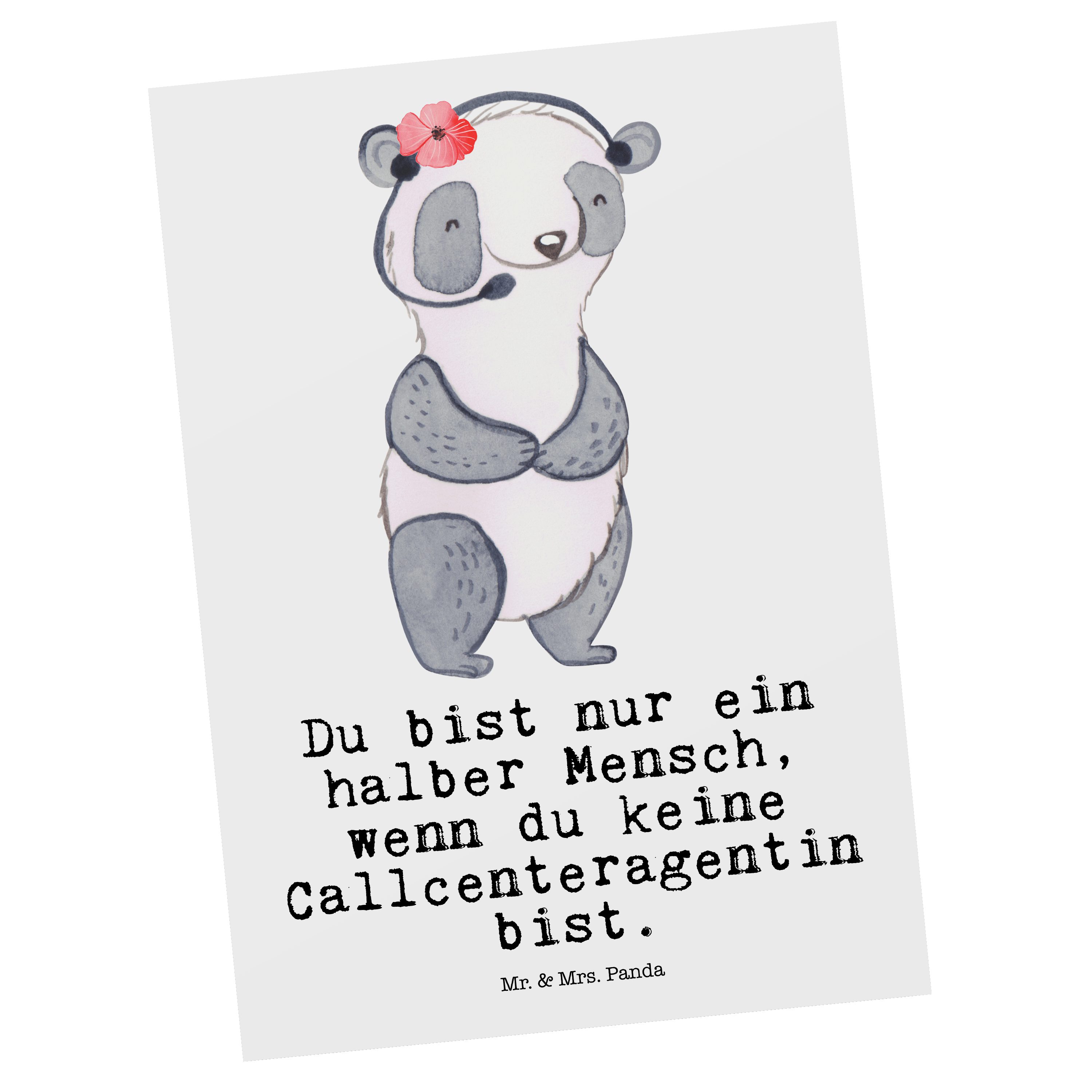 Mr. & Mrs. Panda Postkarte Callcenteragentin mit Herz - Weiß - Geschenk, Einladungskarte, Dankes