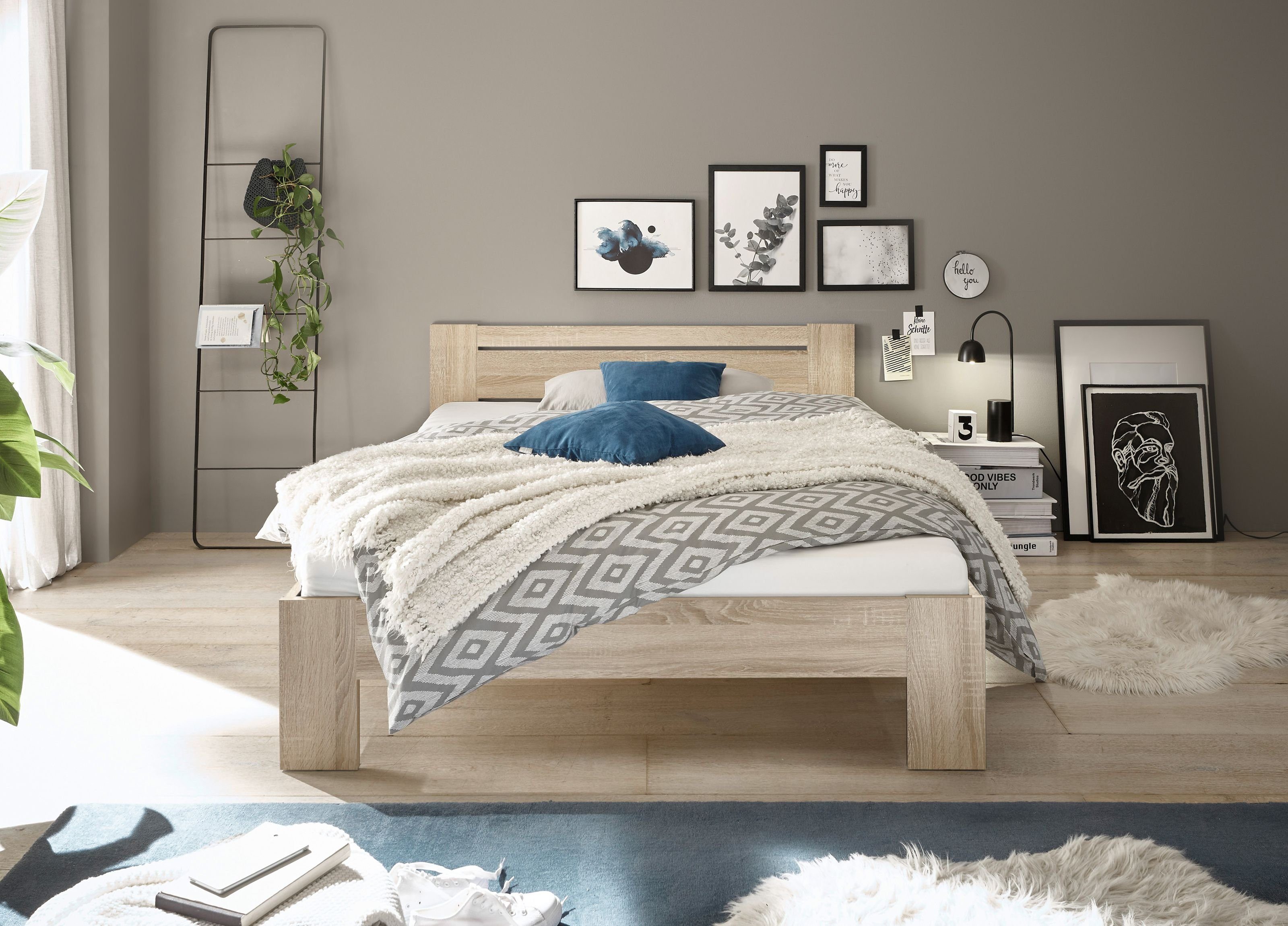 Pol-Power Bett in Eiche Sonoma. Abmessungen (BxHxT) 145x71x204 cm