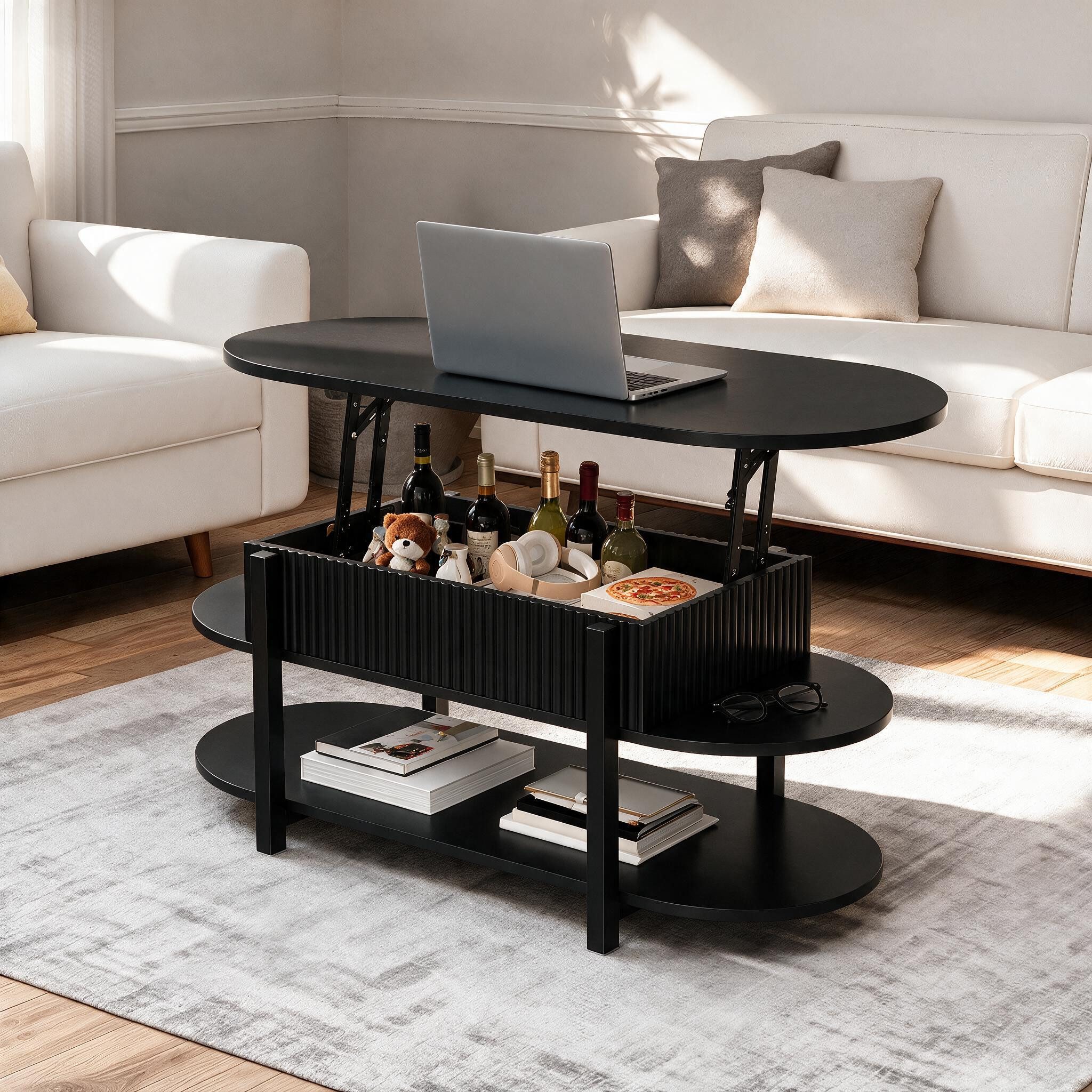 PXloue Couchtisch Schreibtisch höhenverstellbar stapelbarer Sofatisch, mit Bodenschutz (Höhenverstellbarer Wohnzimmertisch), Ausziehbarer Wohnzimmertisch Sofatisch 106x(50-63)x38 cm