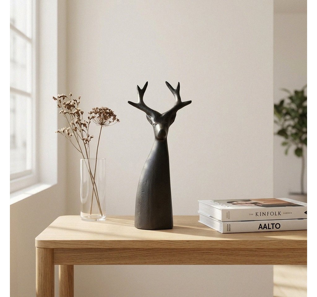 Antikas Wanddekoobjekt Hirschfigur Aluminium stilisiert, schwarz lackiert, H.29 cm