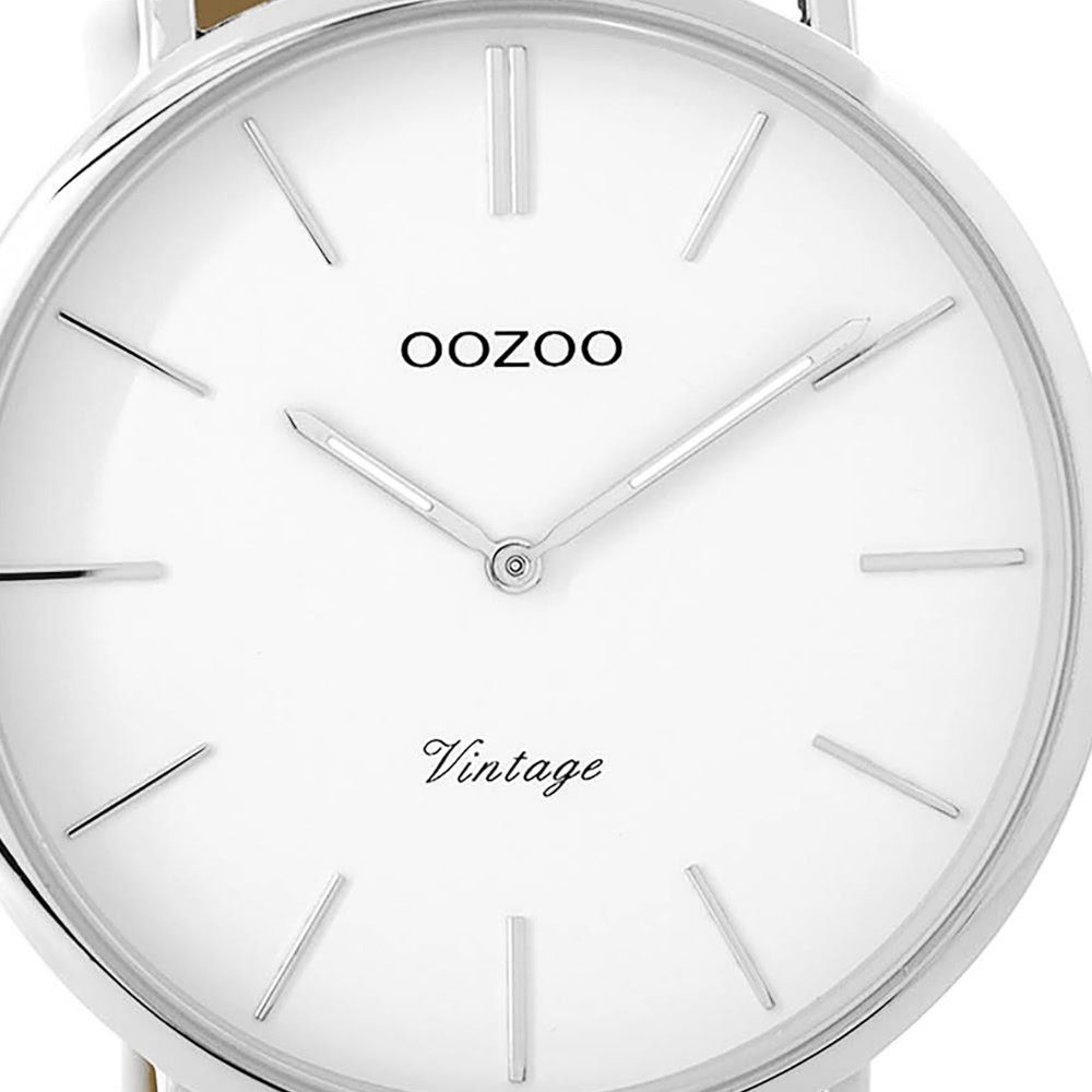 Damen (ca. Fashion rund, 45mm), weiß Damenuhr Oozoo Analog, weiß, Quarzuhr groß Armbanduhr OOZOO Lederarmband