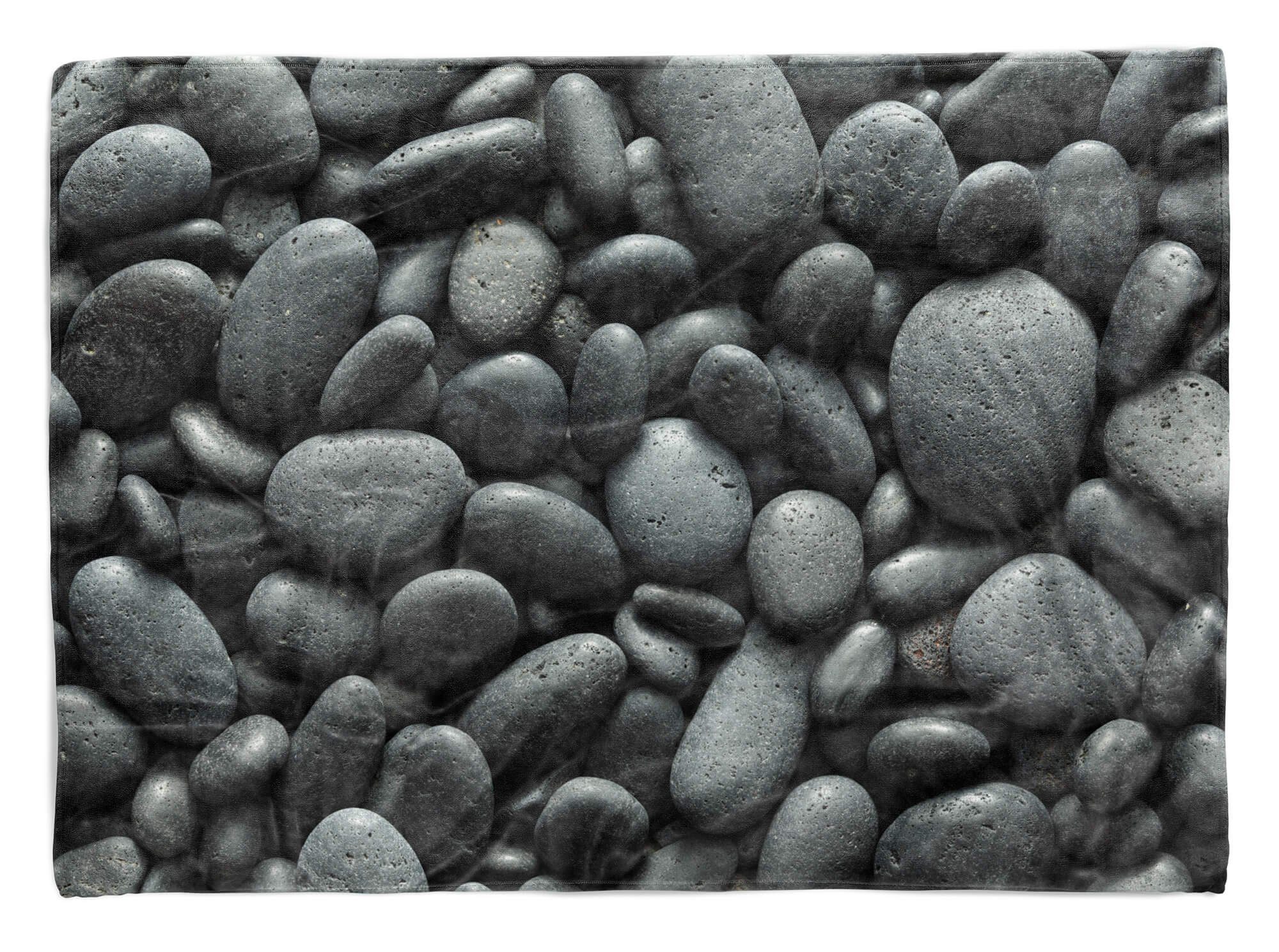 Sinus Art Handtücher Handtuch Strandhandtuch Saunatuch Kuscheldecke mit Fotomotiv Schwarze runde Ste, Baumwolle-Polyester-Mix (1-St), Handtuch