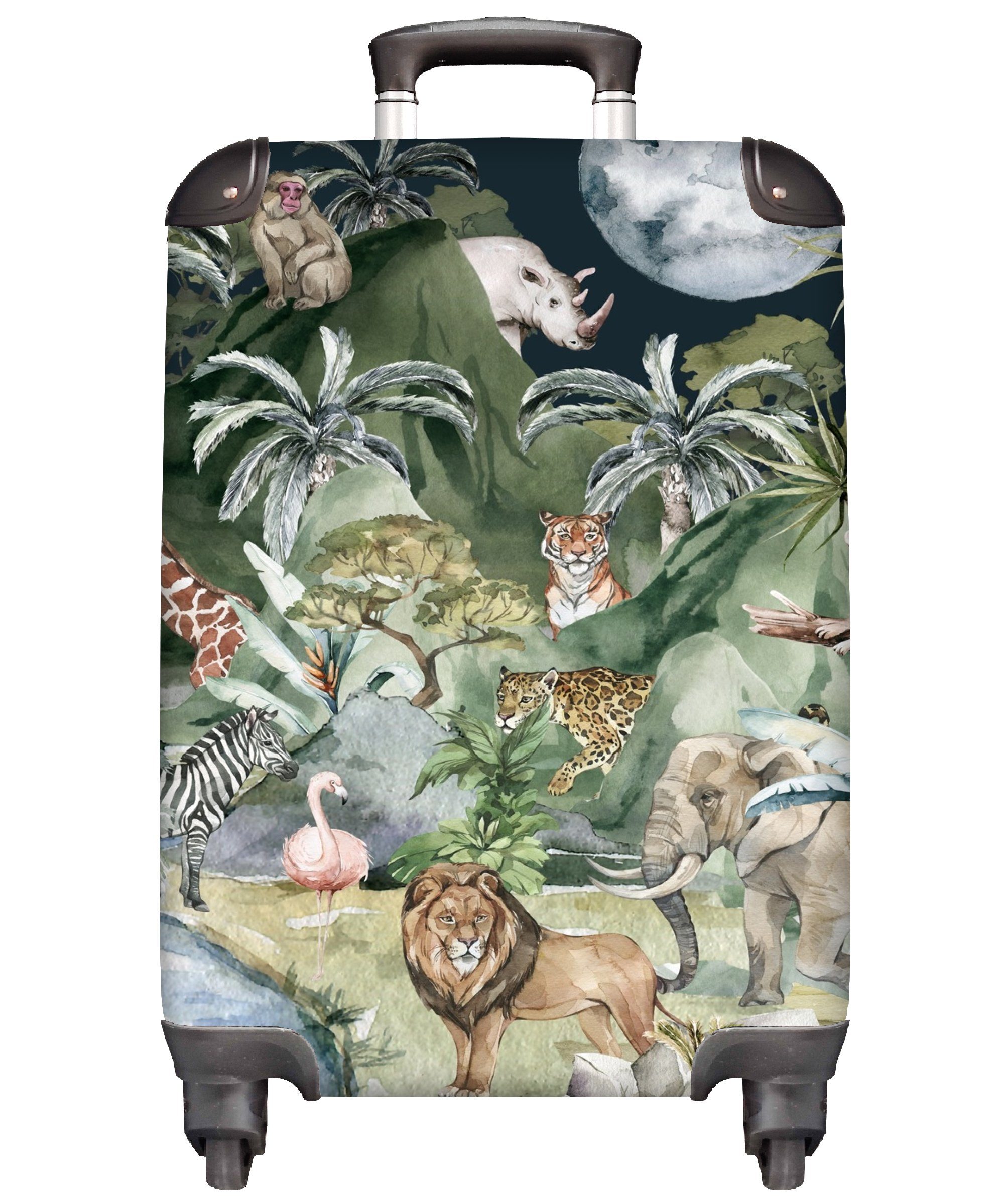 MuchoWow Handgepäckkoffer Kinder - - Rollen, Reisekoffer 4 mit Pflanzen, Ferien, Handgepäck Natur Reisetasche - - Trolley, Tiere für Dschungel rollen