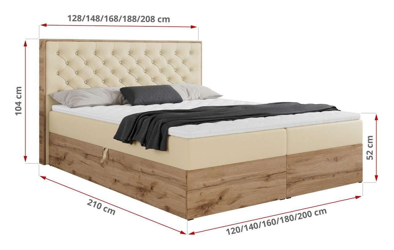 Kopfstütze 3, mit Eiche Boxspringbett Holzrahmen, MÖBEL MKS ALBERO mit Doppelbett, Multipocket-Matratze,