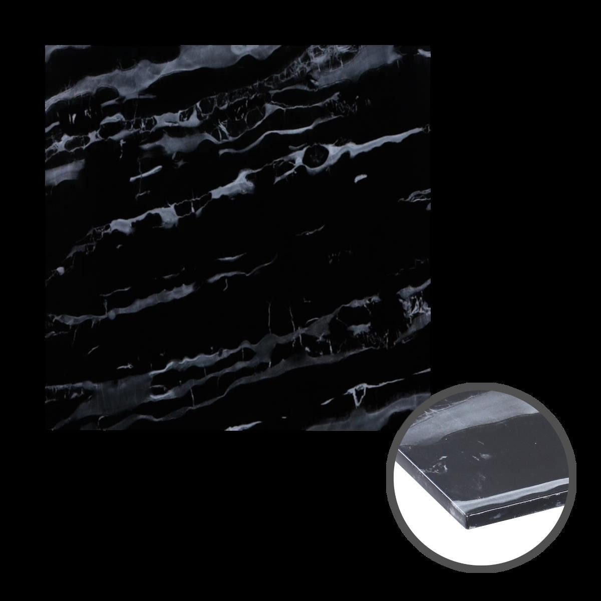 HOOZ Tischplatte aus Glas 80 x 80 x 0,6 cm (Marmorschwarz, 1 St., ESG-Sicherheitsglas), mit hochwertigem Facettenschliff