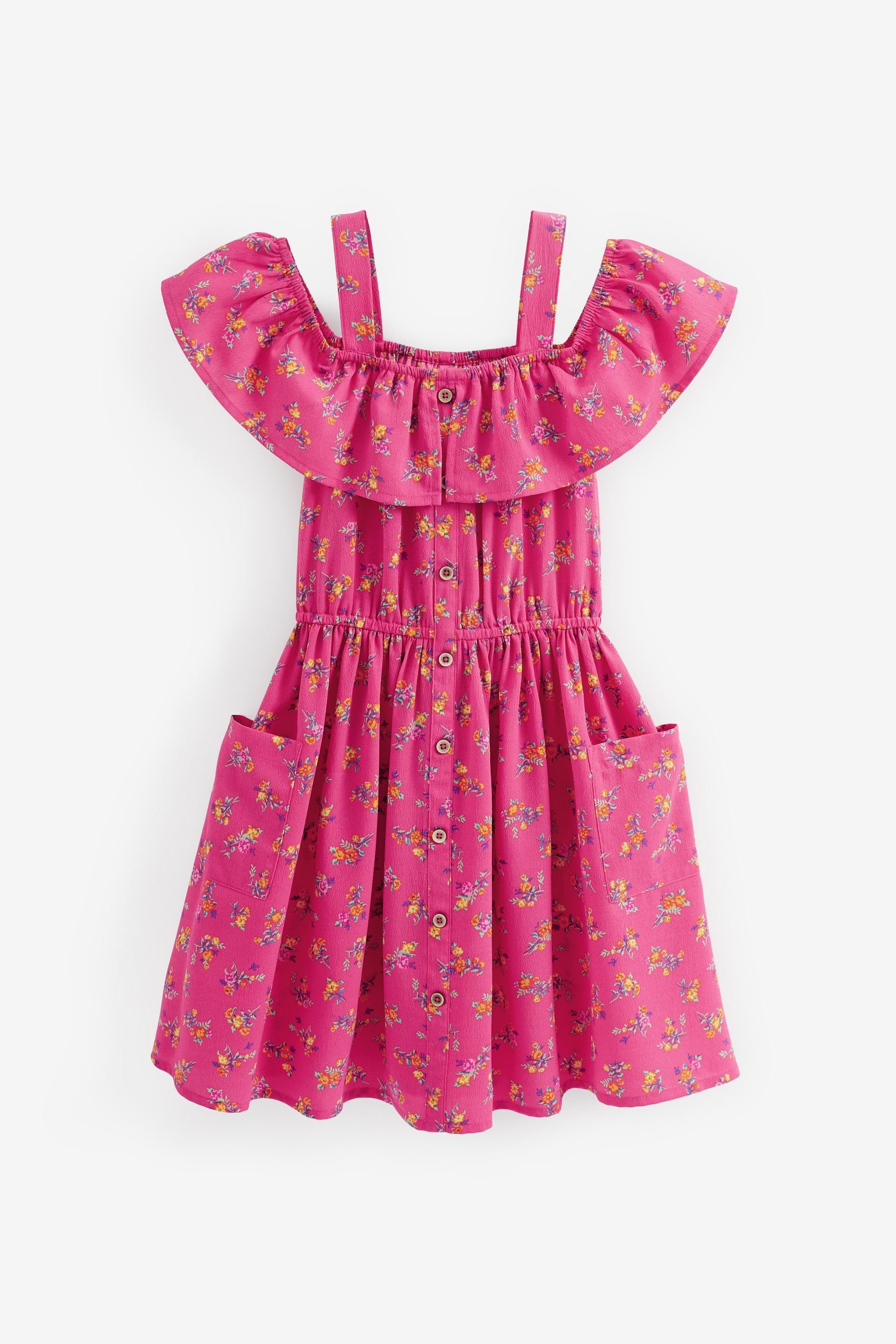 Next Schulterfreies Ditsy (1-tlg) Trägerkleid Pink Kleid mit Print