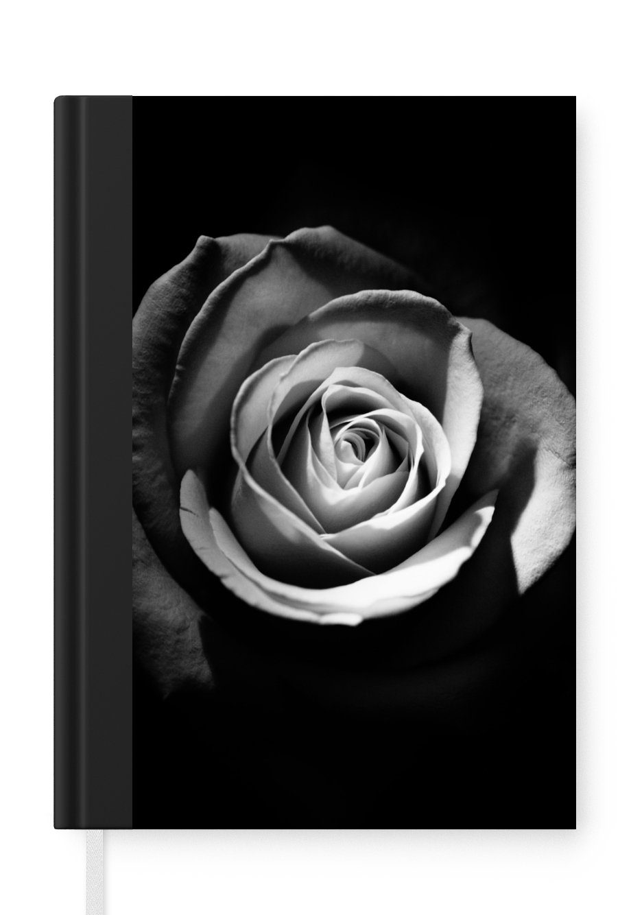 MuchoWow Notizbuch Blumen - Schwarz - Rose - Weiß - Botanisch, Journal, Merkzettel, Tagebuch, Notizheft, A5, 98 Seiten, Haushaltsbuch