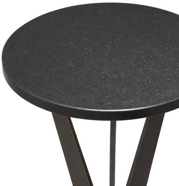 Casa Padrino Beistelltisch Luxus Beistelltisch Schwarz / Bronzefarben Ø 30,5 x H. 52 cm - Runder Tisch mit Granitplatte und Metall Beinen - Möbel - Luxus Möbel