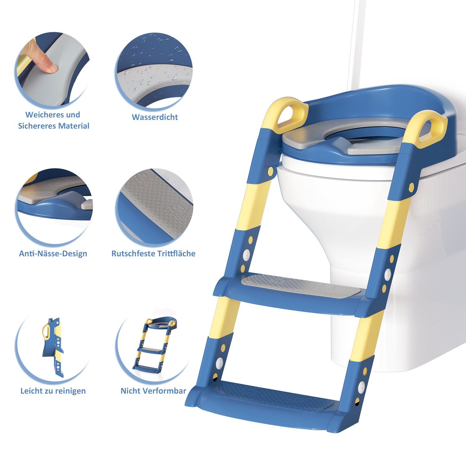 Gimisgu Toilettentrainer Töpfchen Treppe Töpfchentrainer Baby WC Kindertoilette mit Sitz Blau