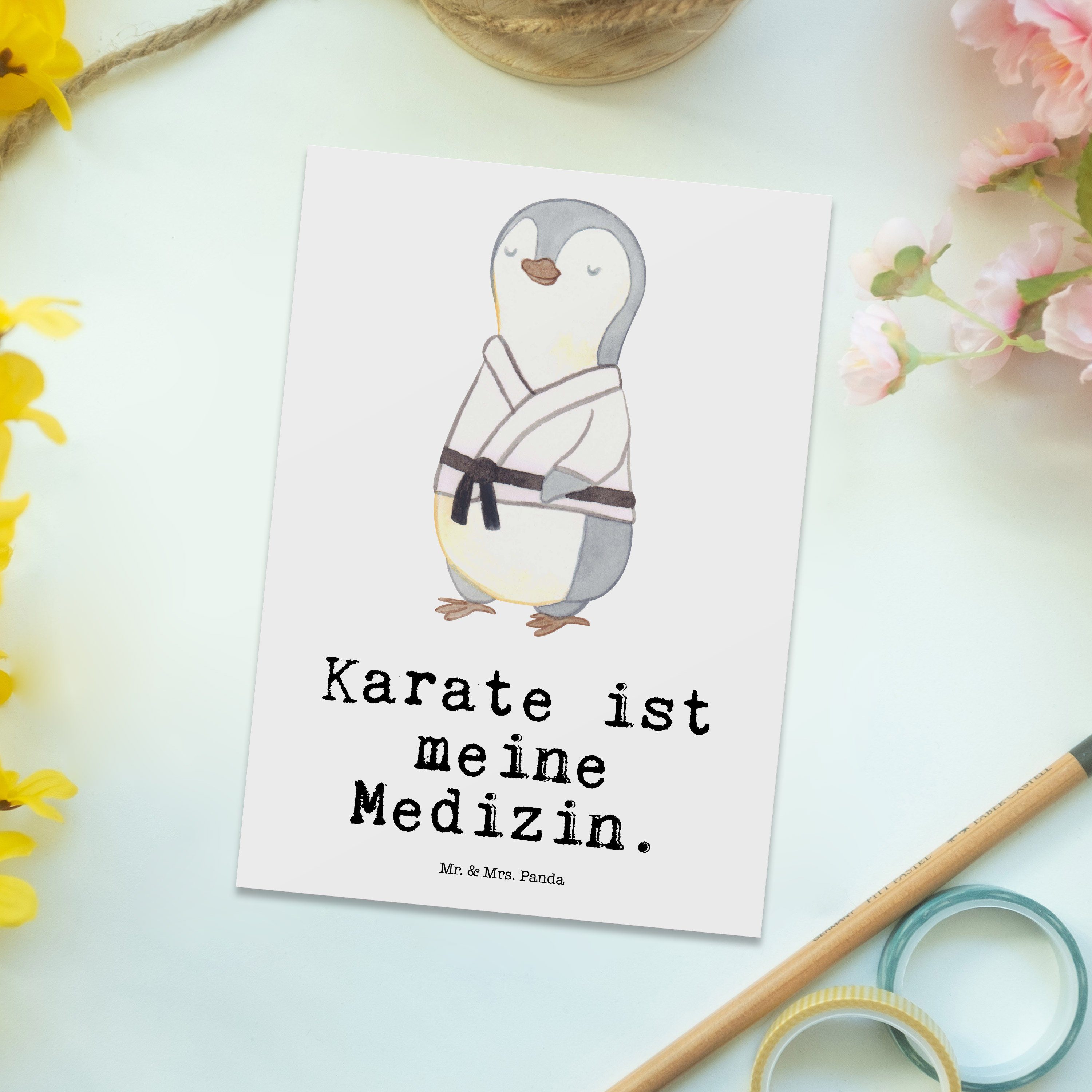 Mr. & Mrs. Postkarte - Weiß Ansichtskarte, Einladungska Medizin Pinguin Geschenk, - Panda Karate