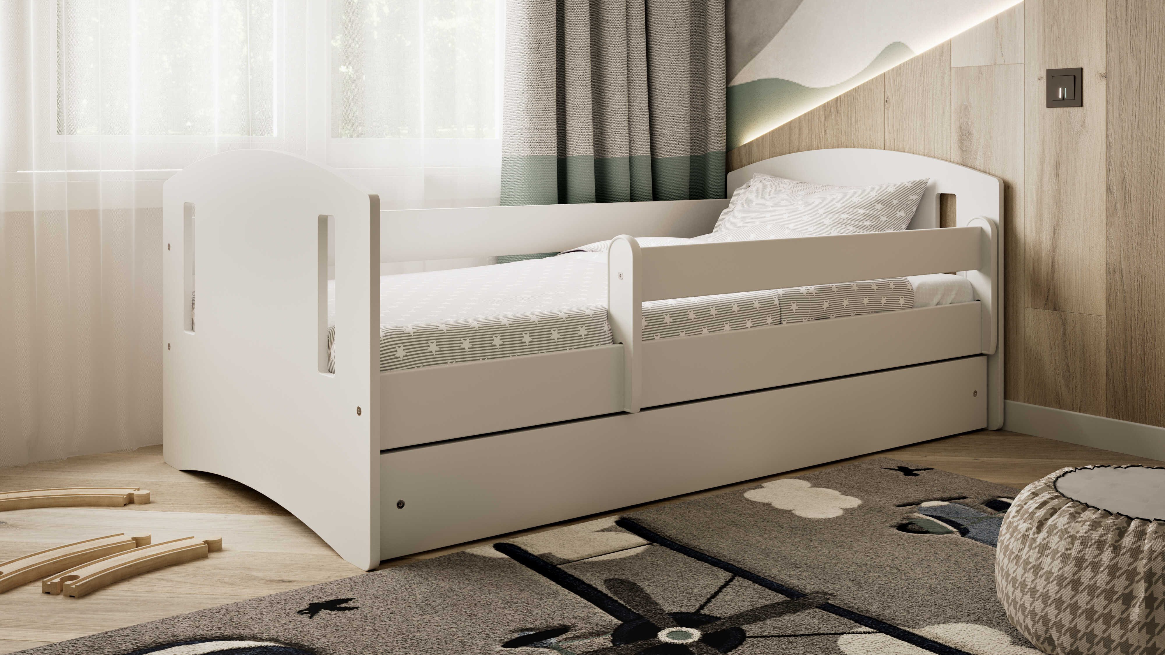 Raumhirsch Furniture Kinderbett 70x140, 80x160, 80x180 cm - Komplettset mit Schublade (Bett für Jungs & Mädchen, inklusive Rausfallschutz und Lattenrost), verschieden Farben