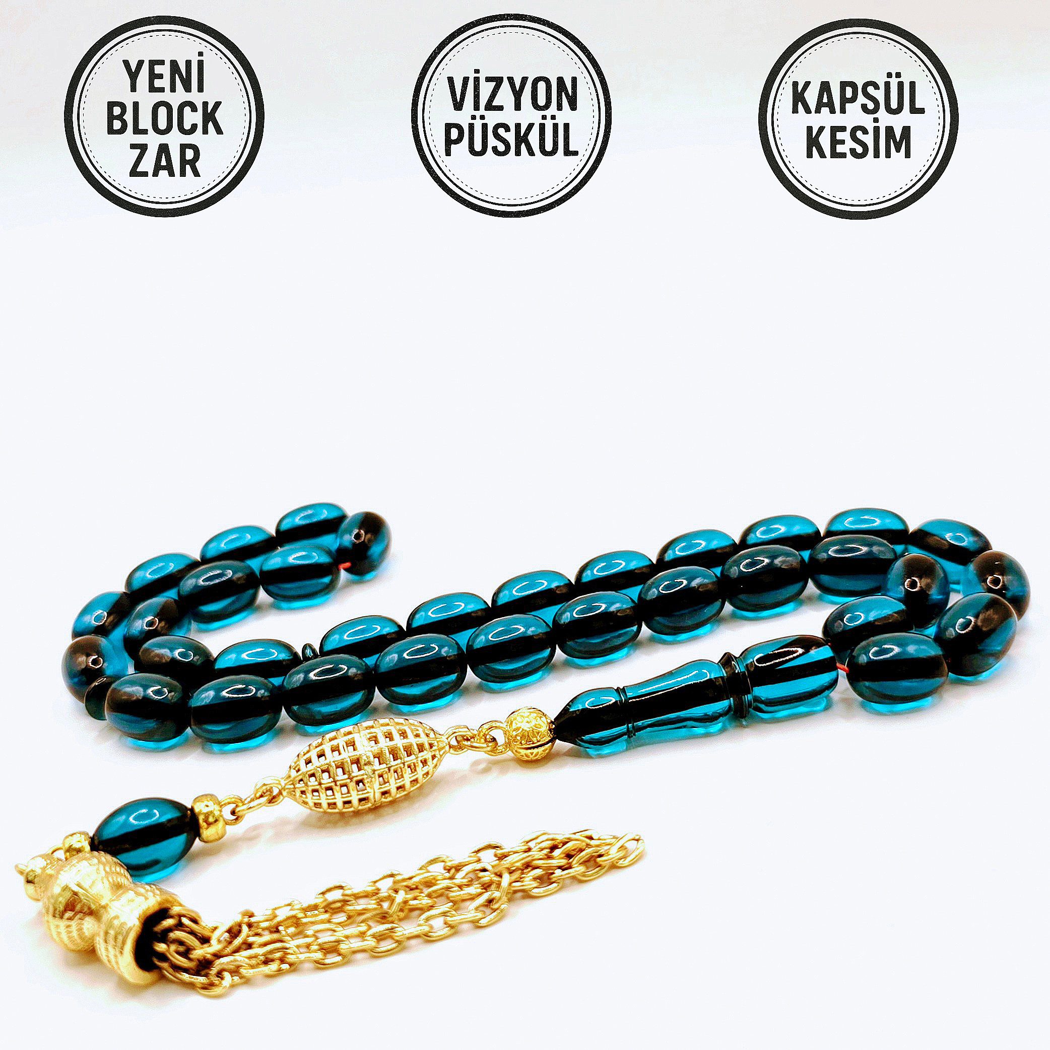 M-Punkt24 Kettenanhänger Tesbih Tespih ZAR Kapsül Rosary Prayerbeads Gebetskette Misbaha (Mavi Blau)
