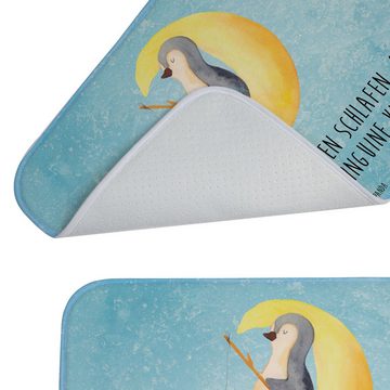 Badematte Pinguin Mond - Eisblau - Geschenk, Badteppich, Badematte, müde, Dusch Mr. & Mrs. Panda, Höhe 1 mm, 100% Polyester, rechteckig, Anti-Rutsch Sicherheit