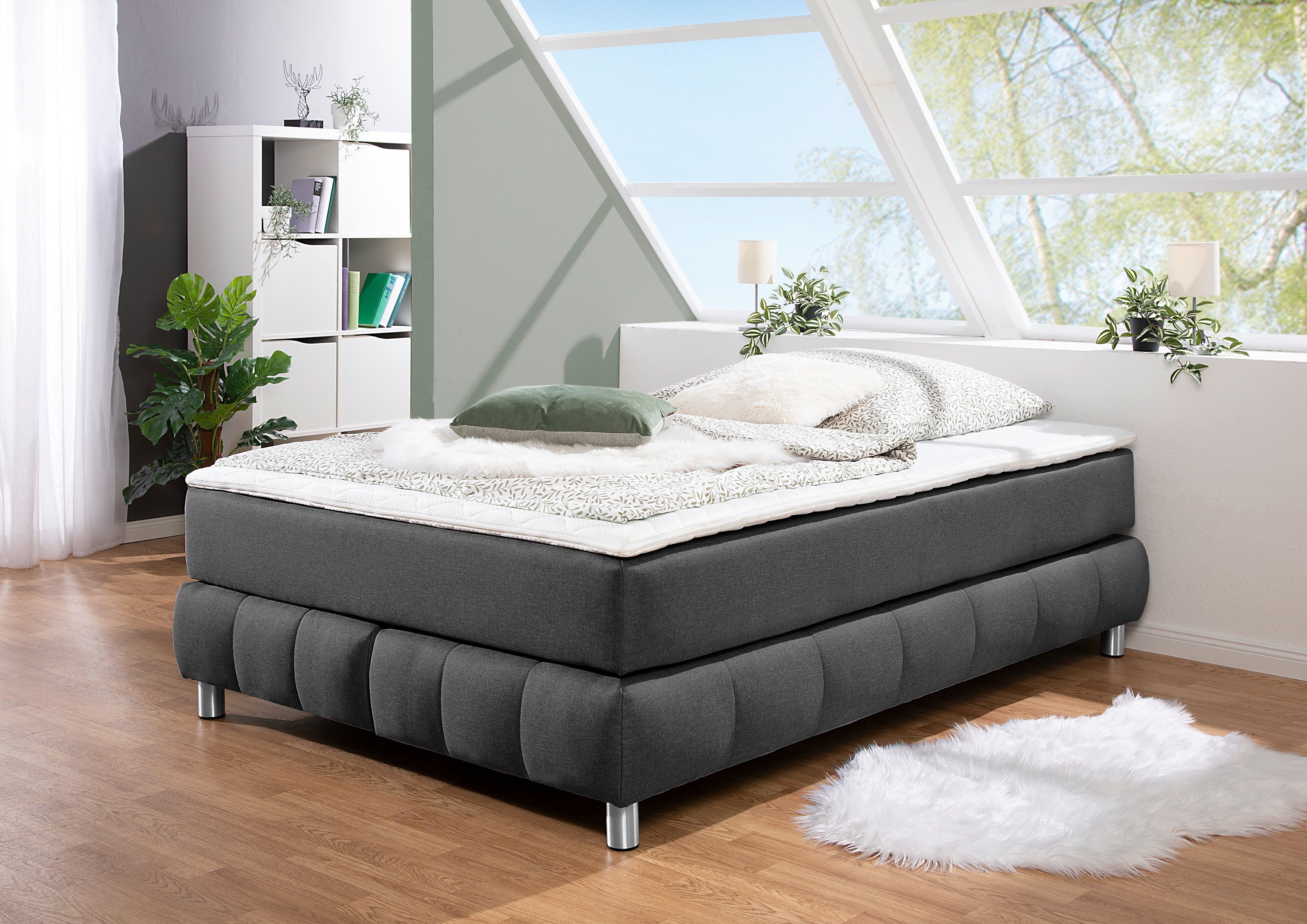 andas Boxspringbett Salo, Ohne Kopfteil, inkl. Topper, auch in Überlänge 220 cm