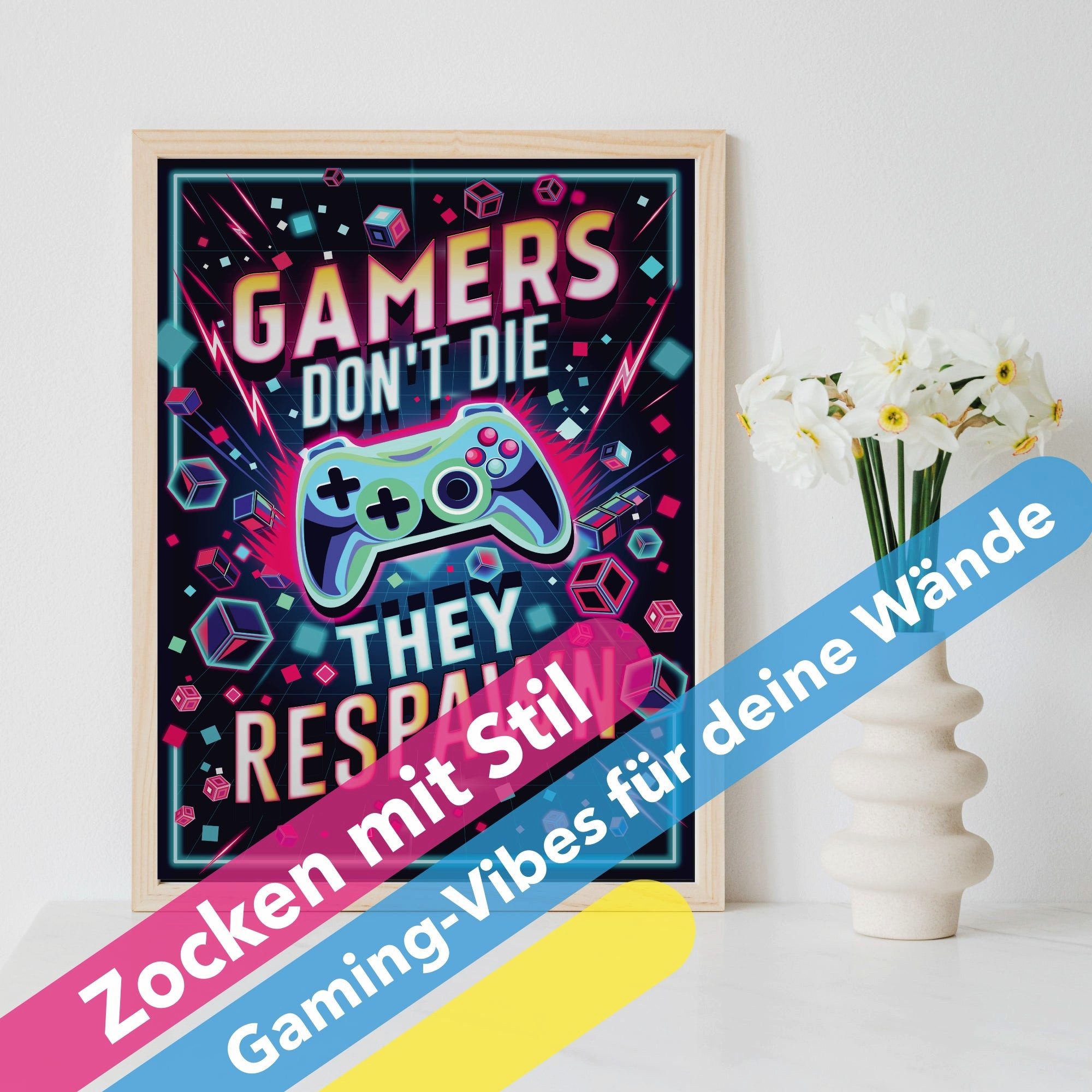 Lineo Poster Gamers Dont Die They Respawn Gaming Wandbild, Poster für Gaming-Fans Wandbild für Jugendliche & Erwachsene – Bild 4 von 5