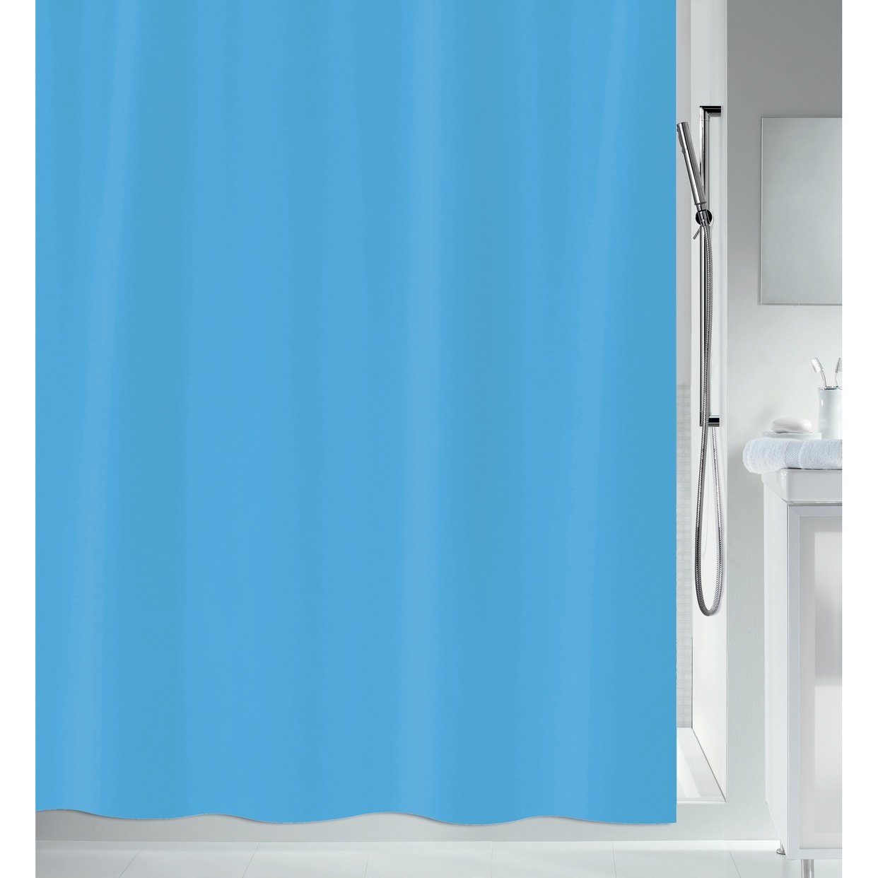 spirella Duschvorhang BIO Breite 180 cm, Anti-Schimmel Plastik-Duschvorhang, PEVA, 180x200 cm, 100% wasserdicht, waschbar, himmelblau