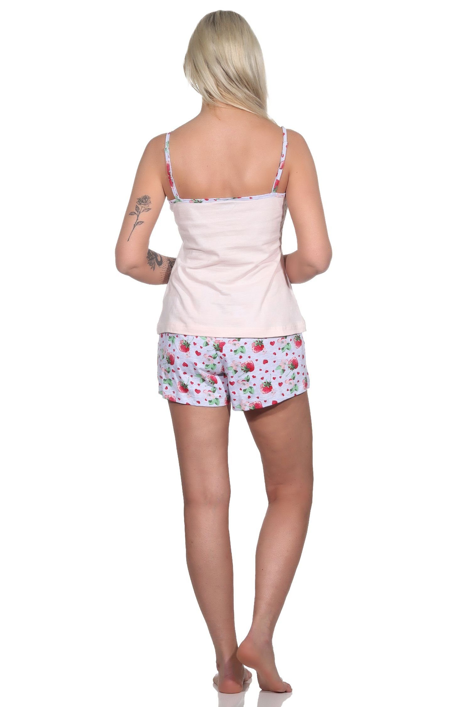 Pyjama Damen mit ärmelloser Normann Spaghetti-Trägern rosa Süsser Schlafanzug Shorty