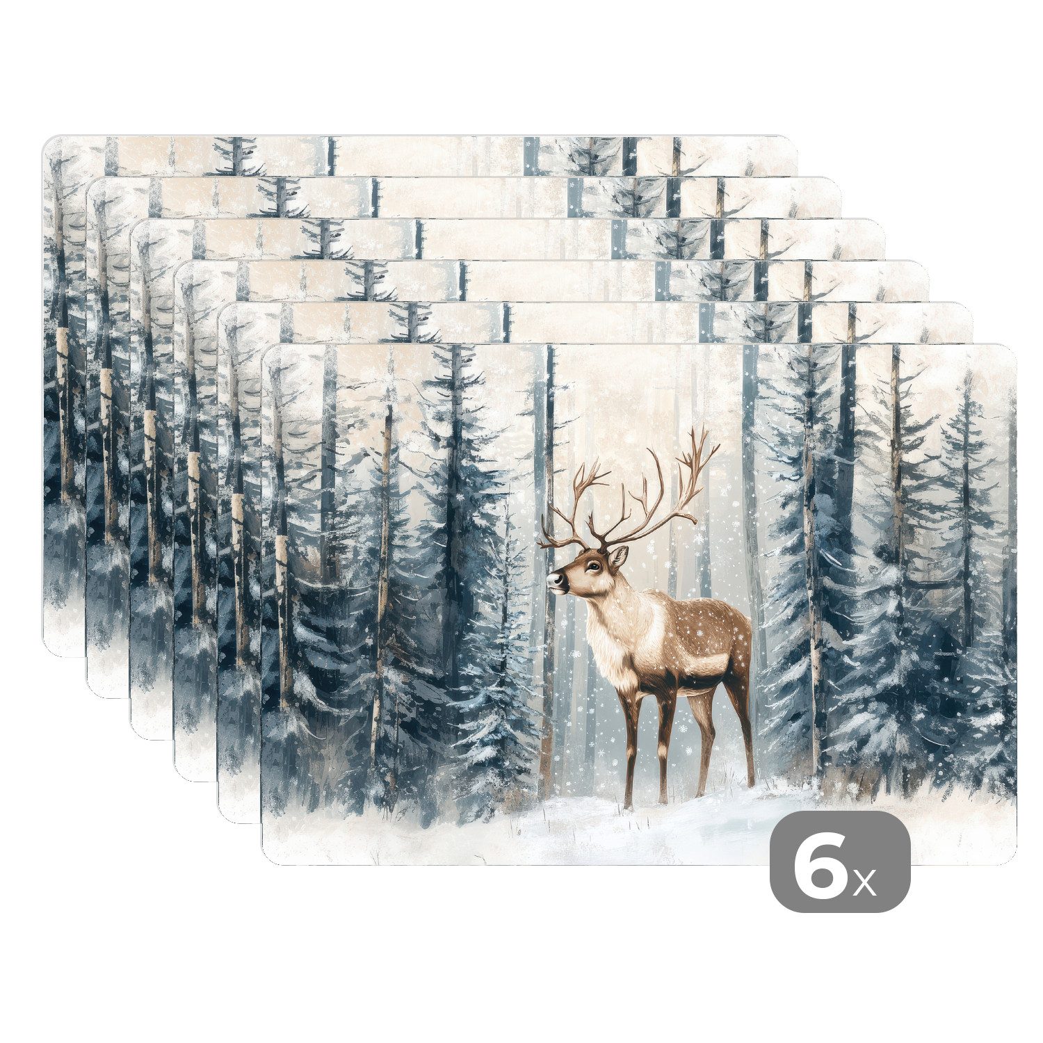 MuchoWow Platzset Rentier - Schnee - Wald - Weiß, (6-St), Platzsets, Tischs günstig online kaufen