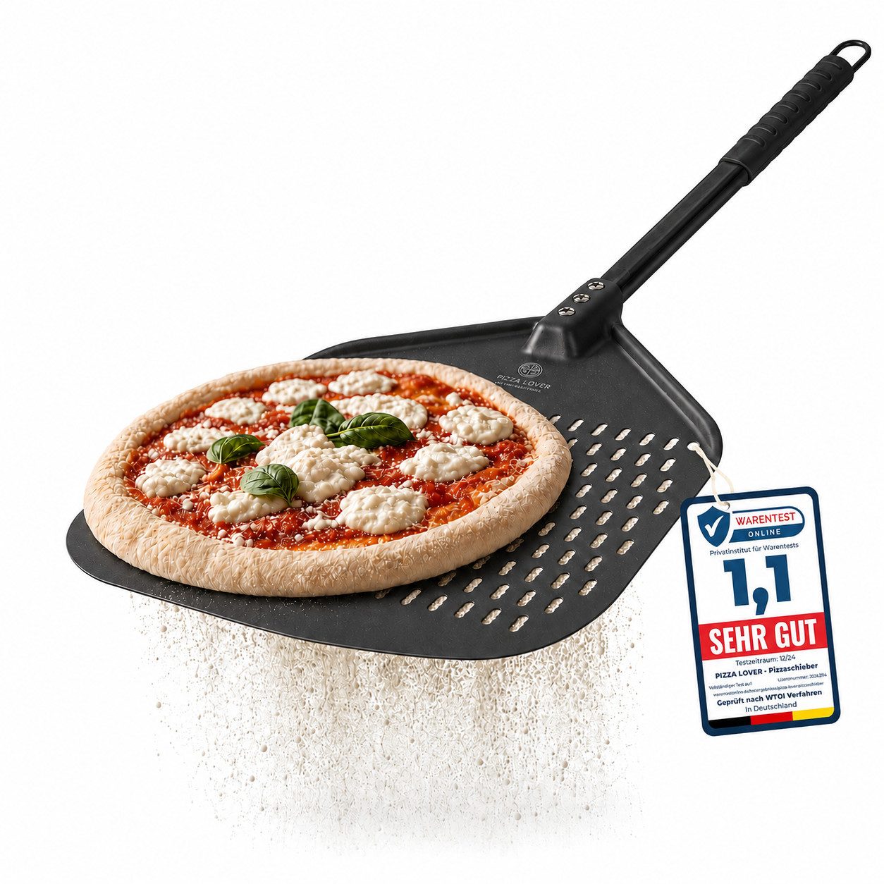 Pizza Lover Pizzaschieber Pizzaheber Harteloxierte perforierte 30x70 cm Aluminium Pizzaschaufel, Pizzaheber. Pizzaschieber 30x70 cm
