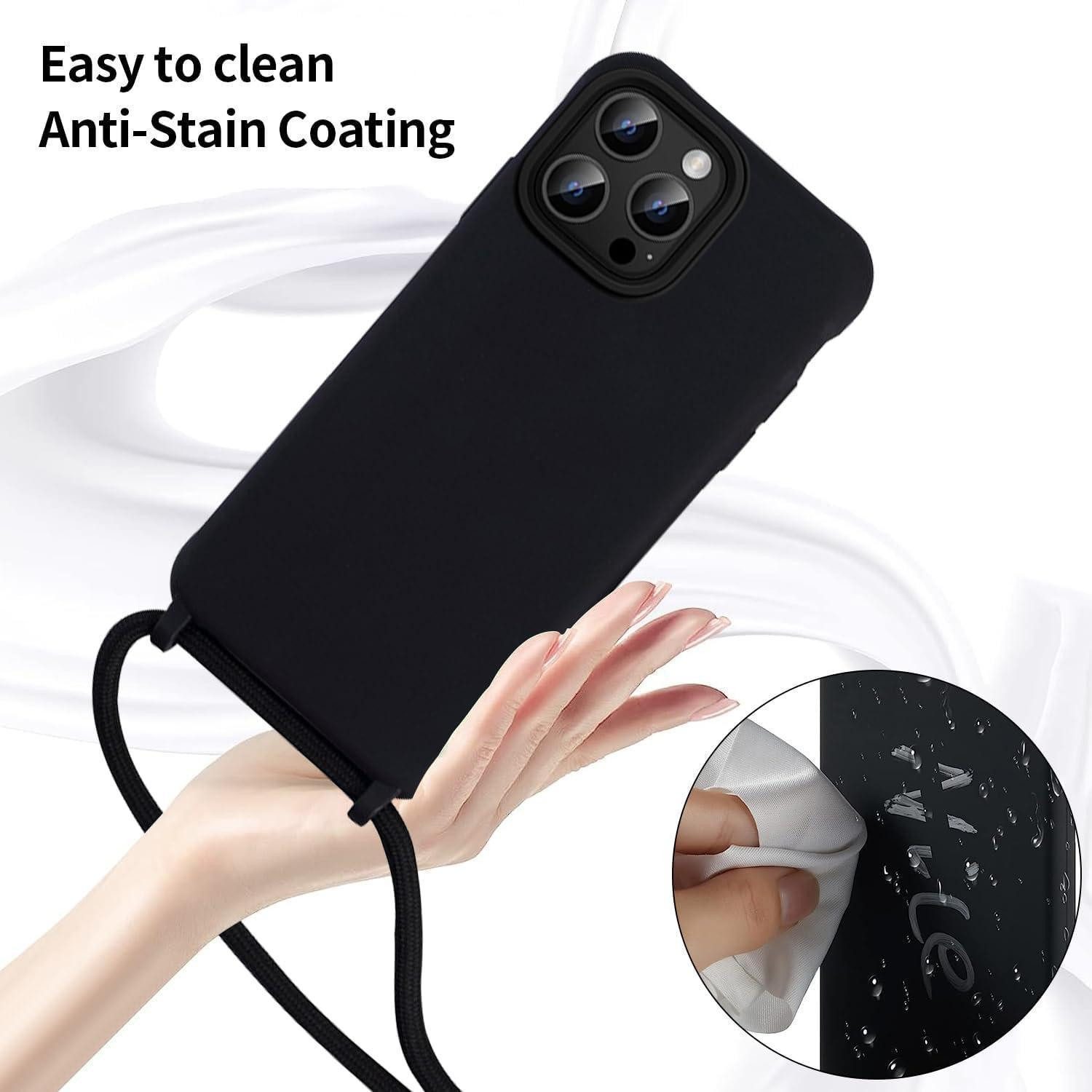 LuxusKollektion Case zum Umhängen iPhone 16 Pro Max Hülle mit Band Schwarz