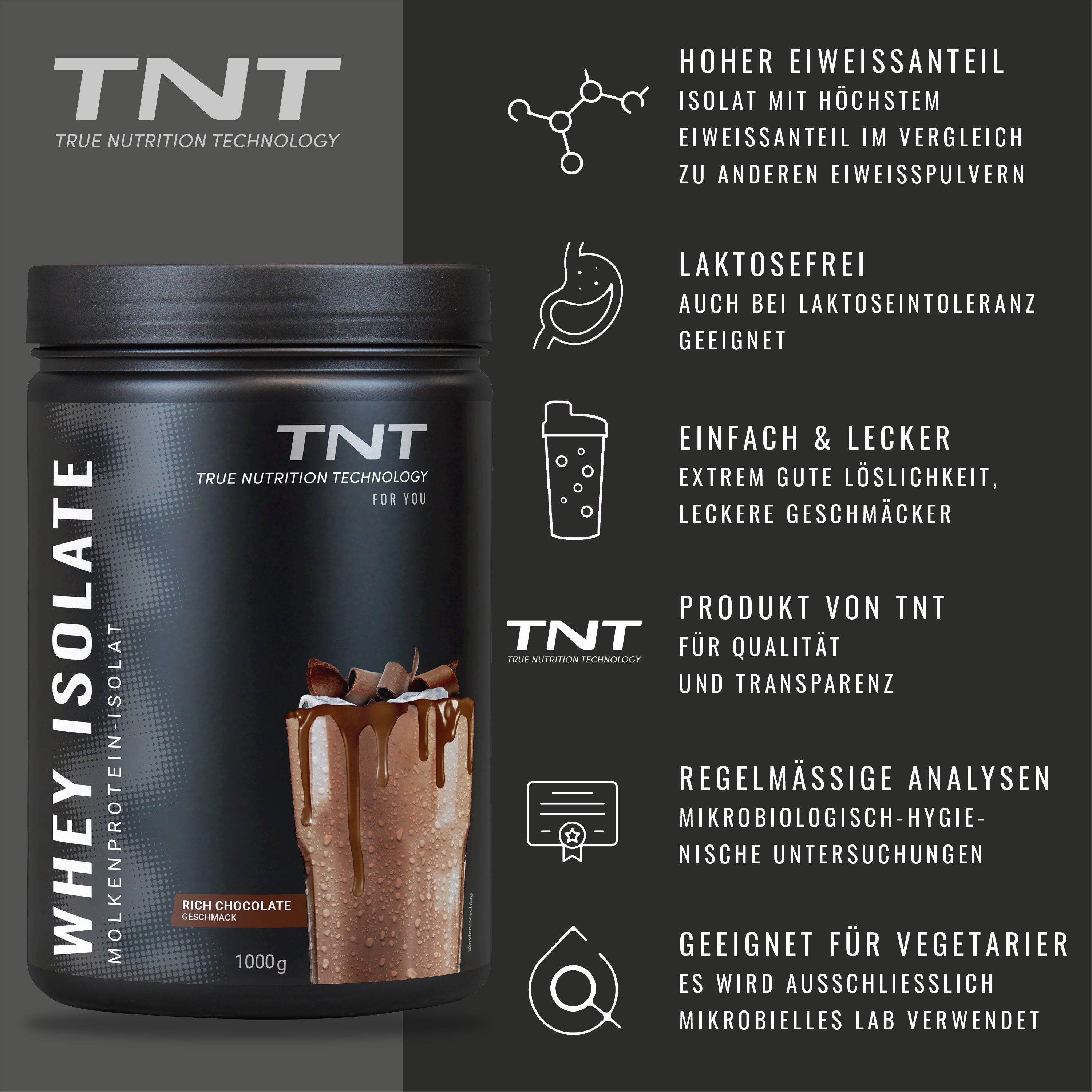 TNT (True Nutrition Technology) Whey Isolate - High-Protein-Drink mit wenig Kohlenhydraten und Fett Pulver