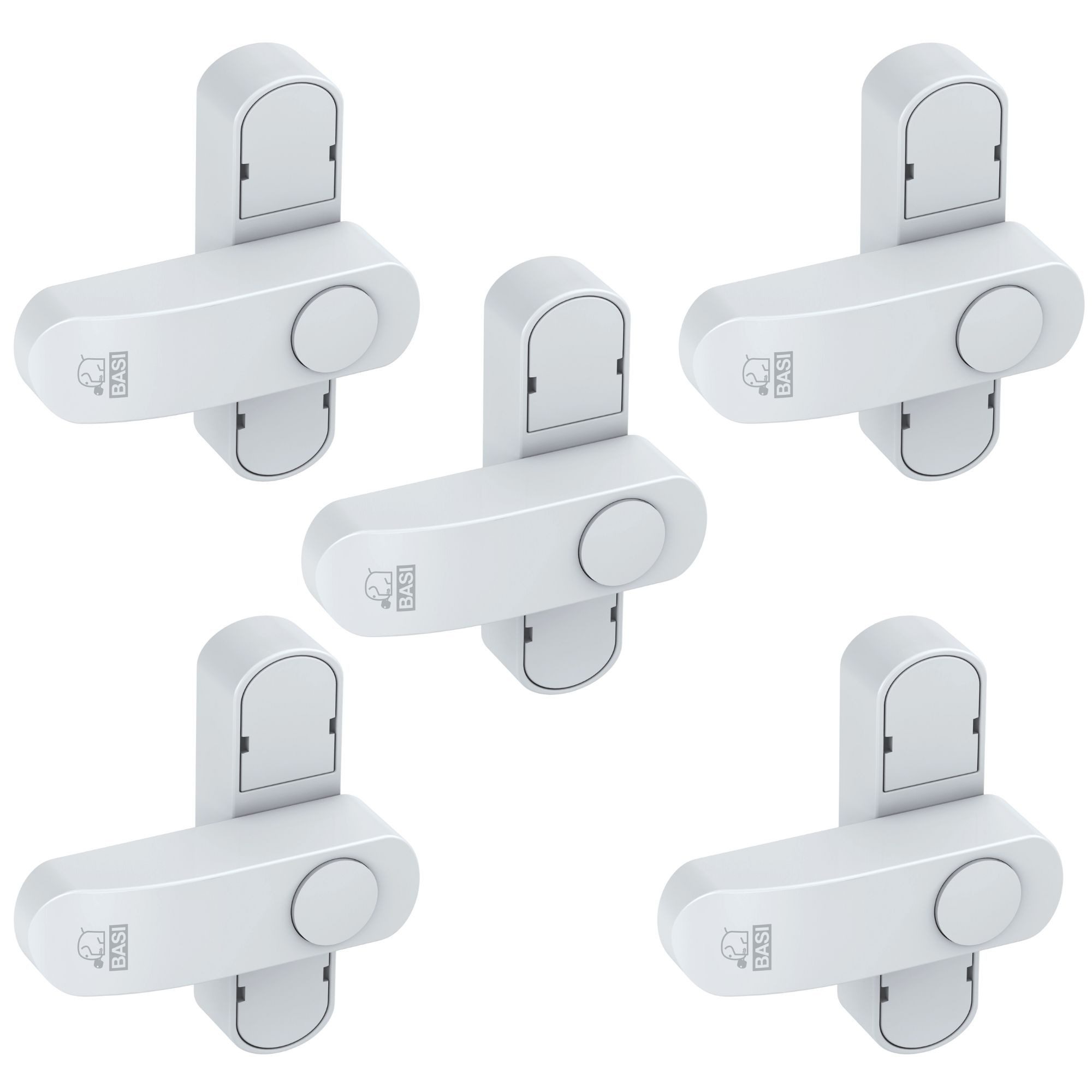 BASI Fensterzusatzschloss Fenstersicherung (Spar-Set, 5 St), 1-flügelige Fenster, Sperrbügel, Druckknopfsicherung, Weiß, 5 Stück