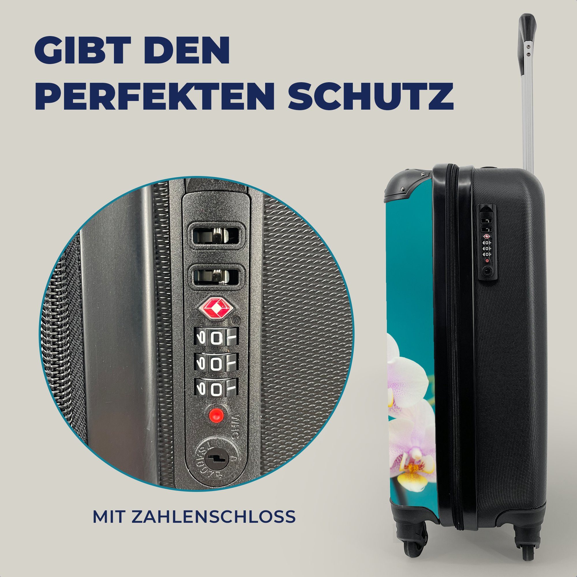 Orchidee - 4 Pflanze mit Trolley, Lila, Blumen - Ferien, Reisekoffer MuchoWow Rollen, rollen, Weiß Handgepäckkoffer Reisetasche - - für Handgepäck