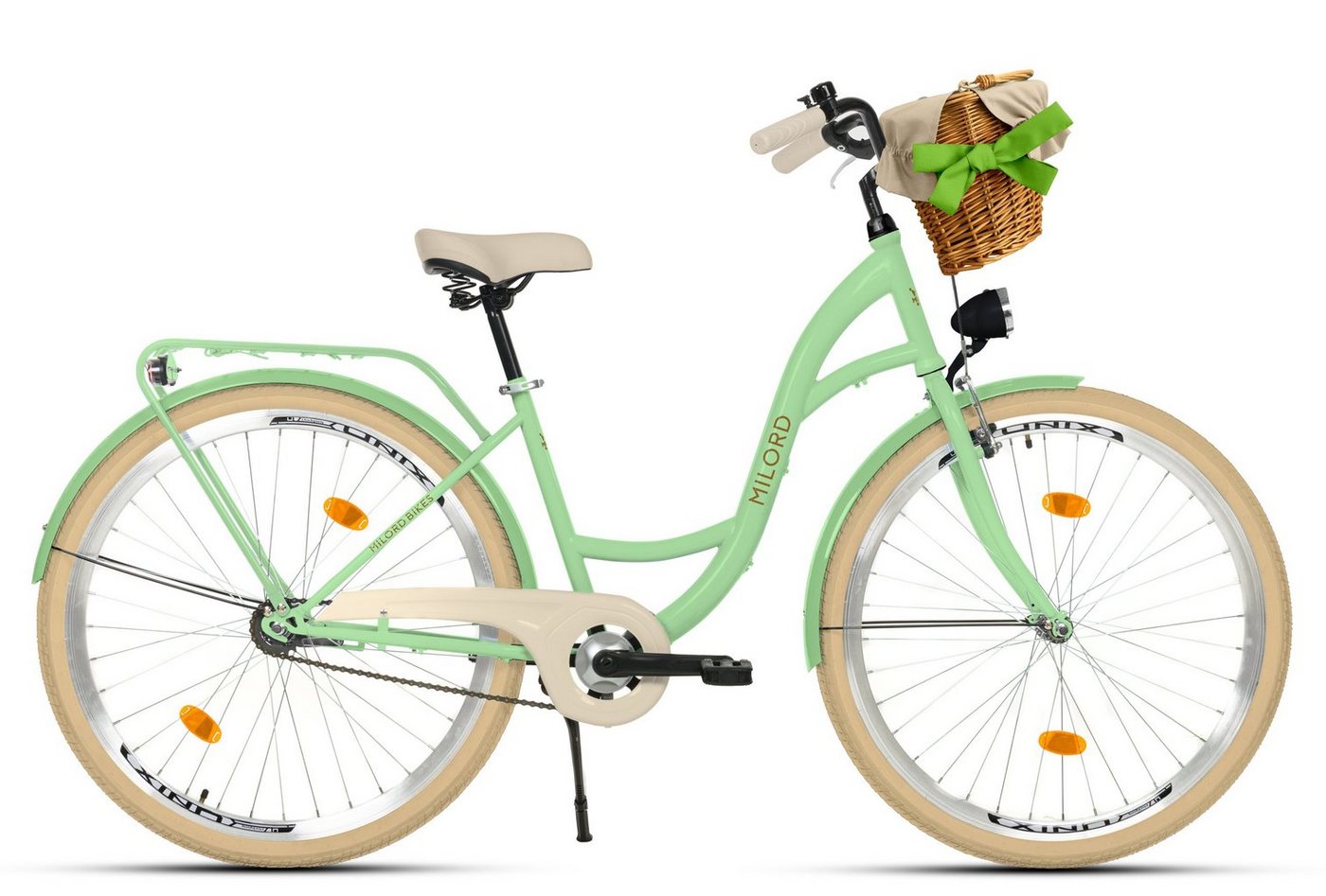 Thumbnail - MILORD BIKES Cityrad Milord City Damenfahrrad Weidenkorb 28/26 Zoll, Mintze-Creme, 1-Gang, 1 Gang