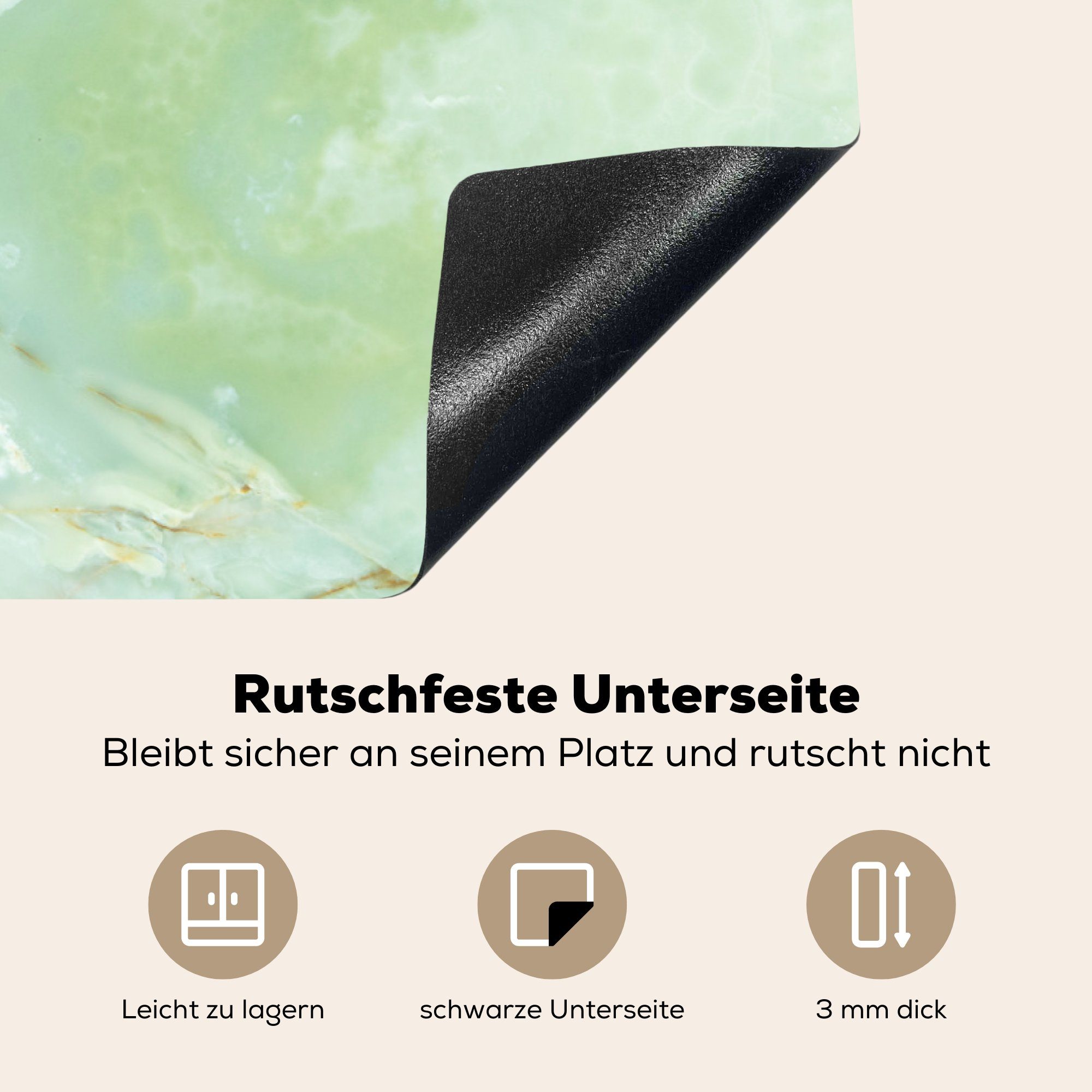 (1 Schutz Ceranfeldabdeckung 81x52 Induktionskochfeld MuchoWow Grün, Jade für küche, cm, die tlg), - Vinyl, Herdblende-/Abdeckplatte - Marmor