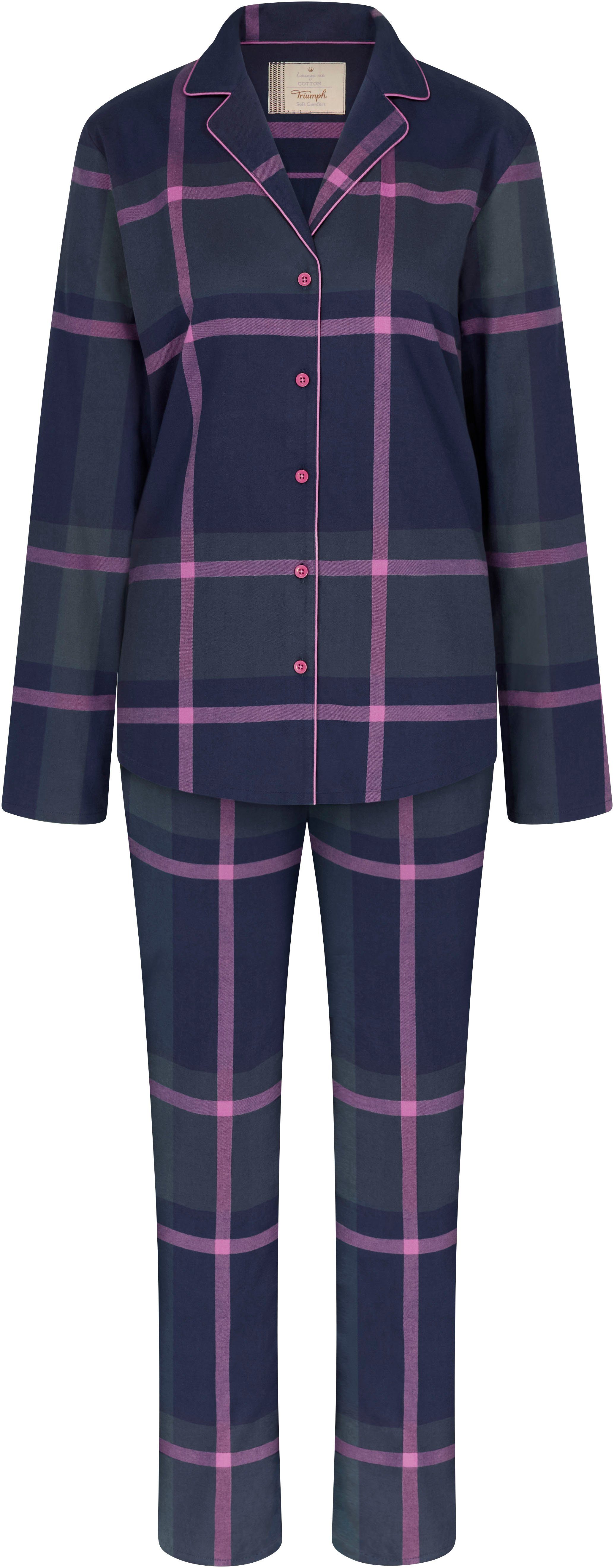 Taschen 2 Boyfriend Pyjama seitlichen mit Checks tlg) Triumph PW X (Set, Schlafanzug