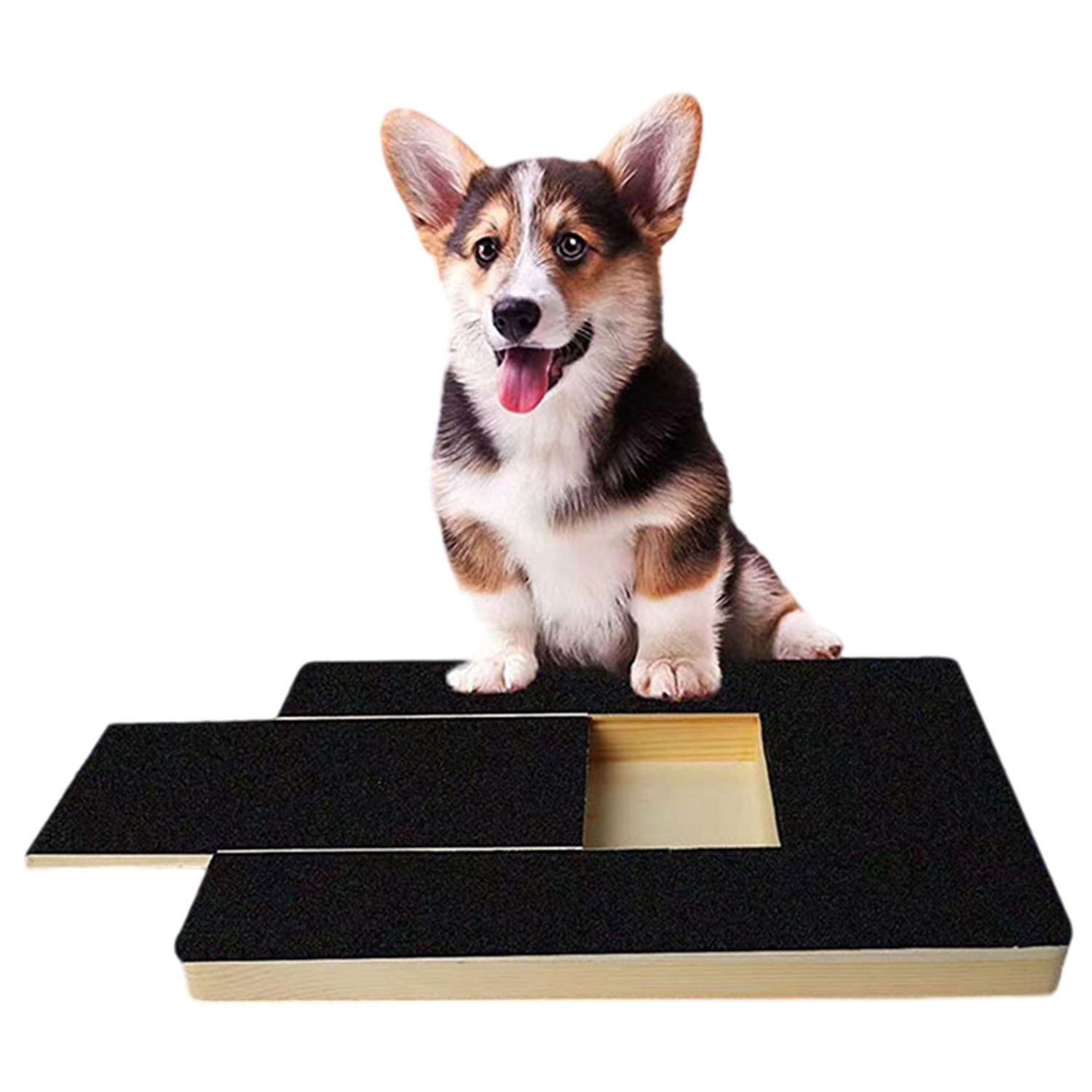 Kratzbrett für Hundepfoten mit Leckerlibox 35x25x3cm, Schleifpapier