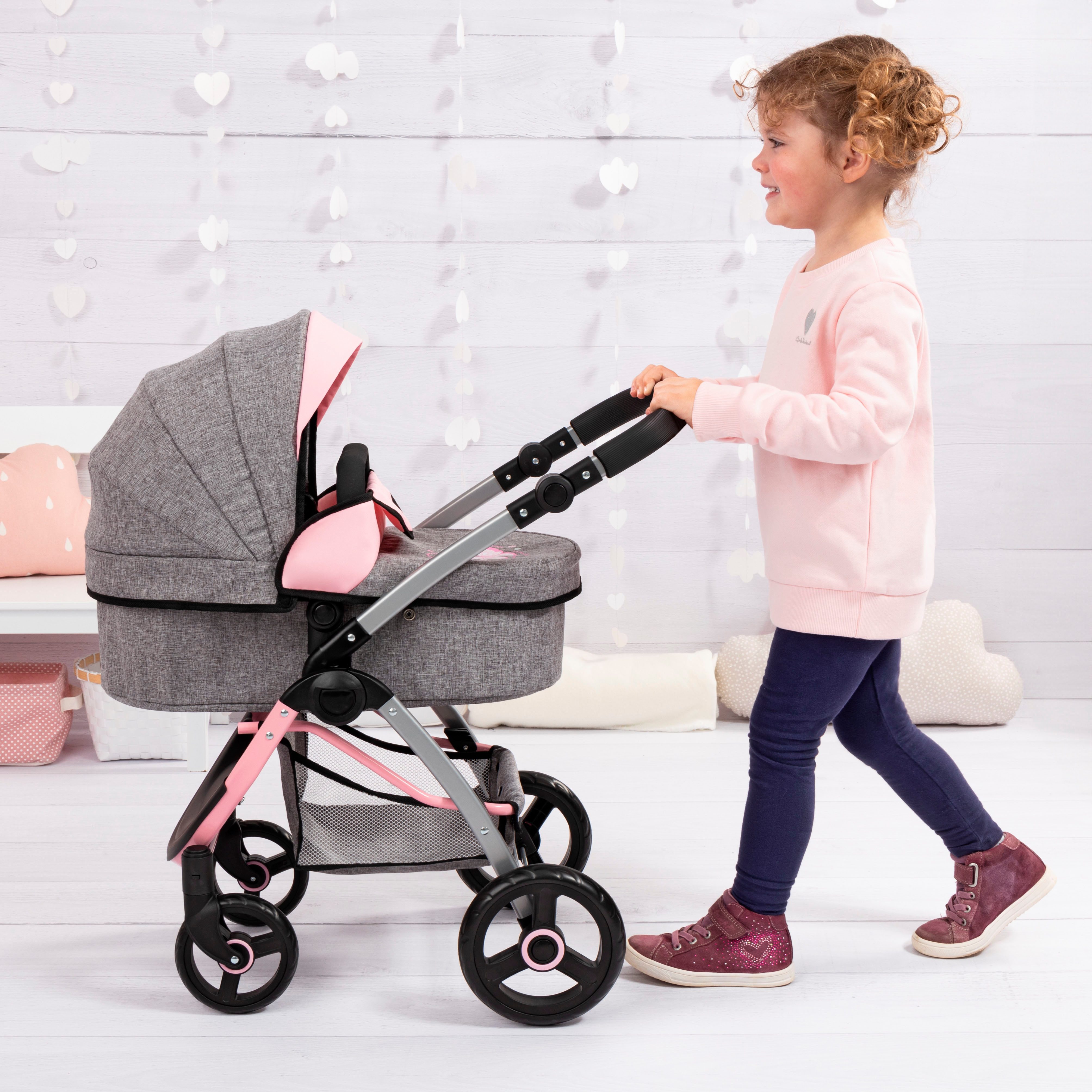 Bayer Kombi-Puppenwagen City Max grau/rosa, mit Wickeltasche – Bild 5 von 5
