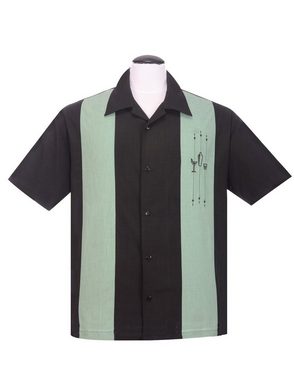 Steady Clothing Kurzarmhemd The Shake Down Black Mint Retro Vintage Bowling Shirt