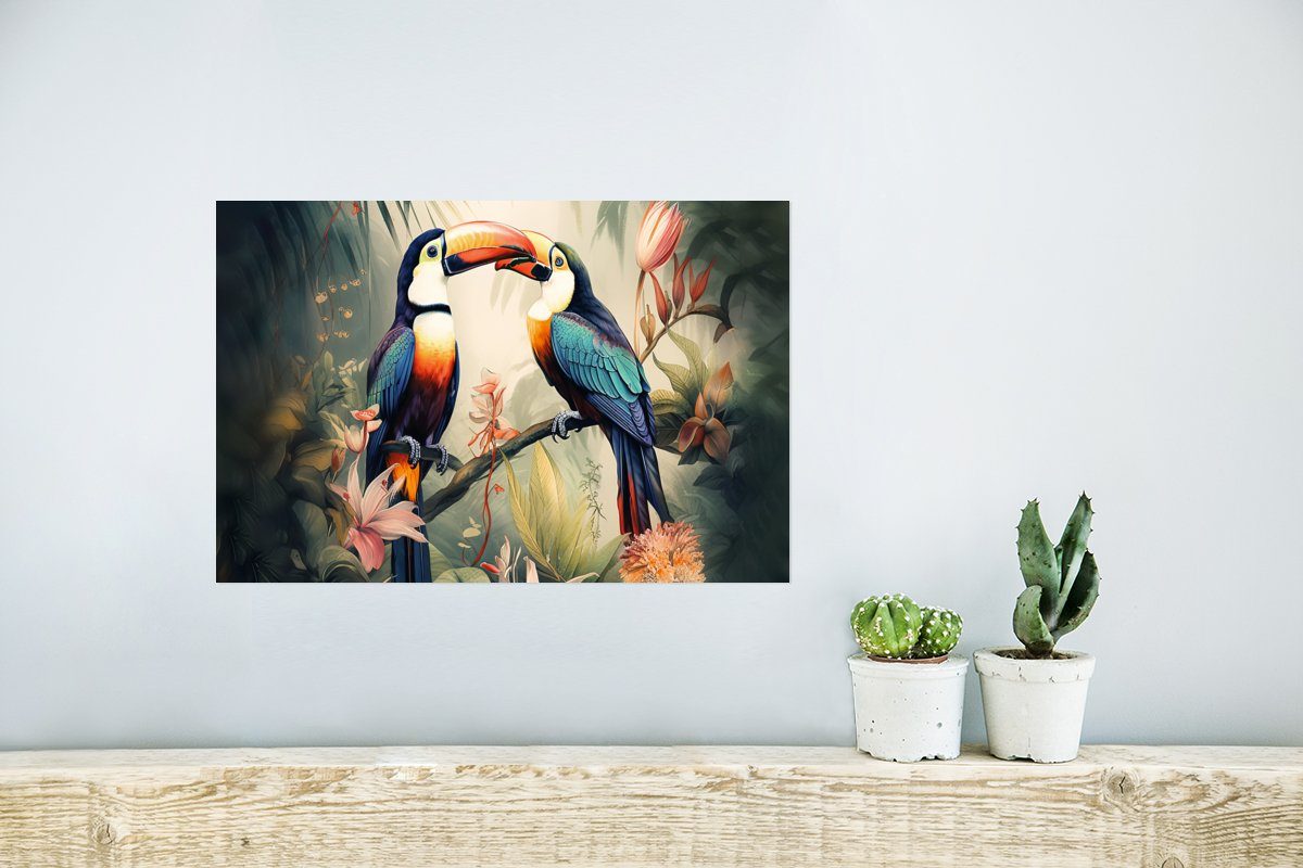 - - Wandbild, Dschungel, Wohnzimmer, Vögel MuchoWow - (1 Tukan Poster Poster, Ohne Wandposter Blumen Natur - Rahmen St), für