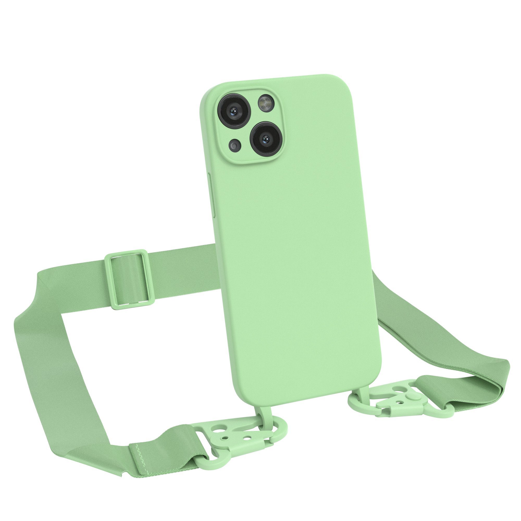 EAZY CASE Handykette Breitband Kette für Apple iPhone 13 Mini 5,4 Zoll, 2 in 1 Hülle mit abnehmbarem Band Silikonhülle Matt Ketten Hülle Grün